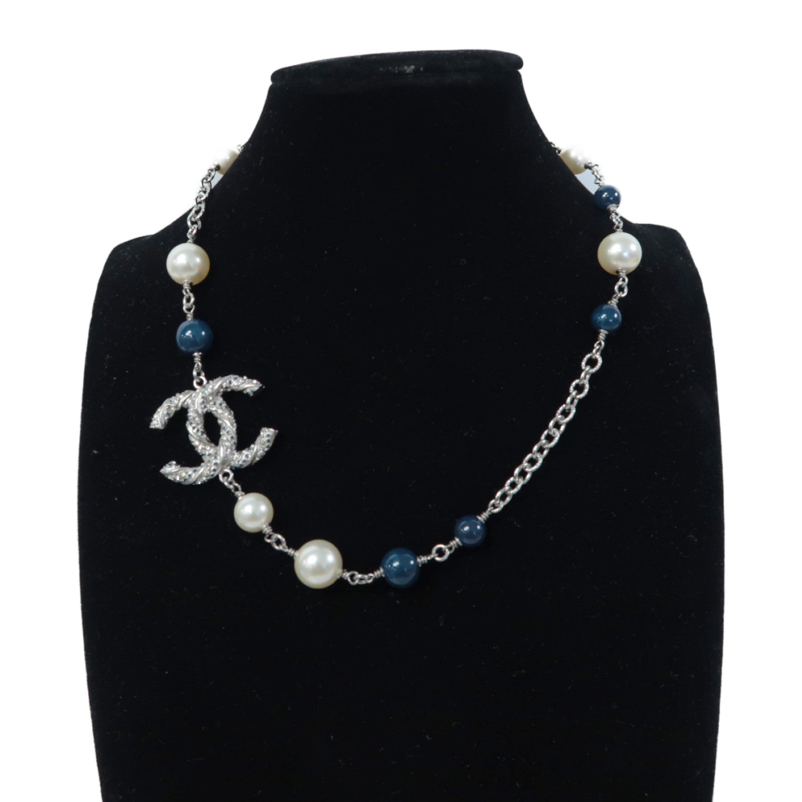 CHANEL 仿珍珠/金屬Necklace項鍊銀色/綠色