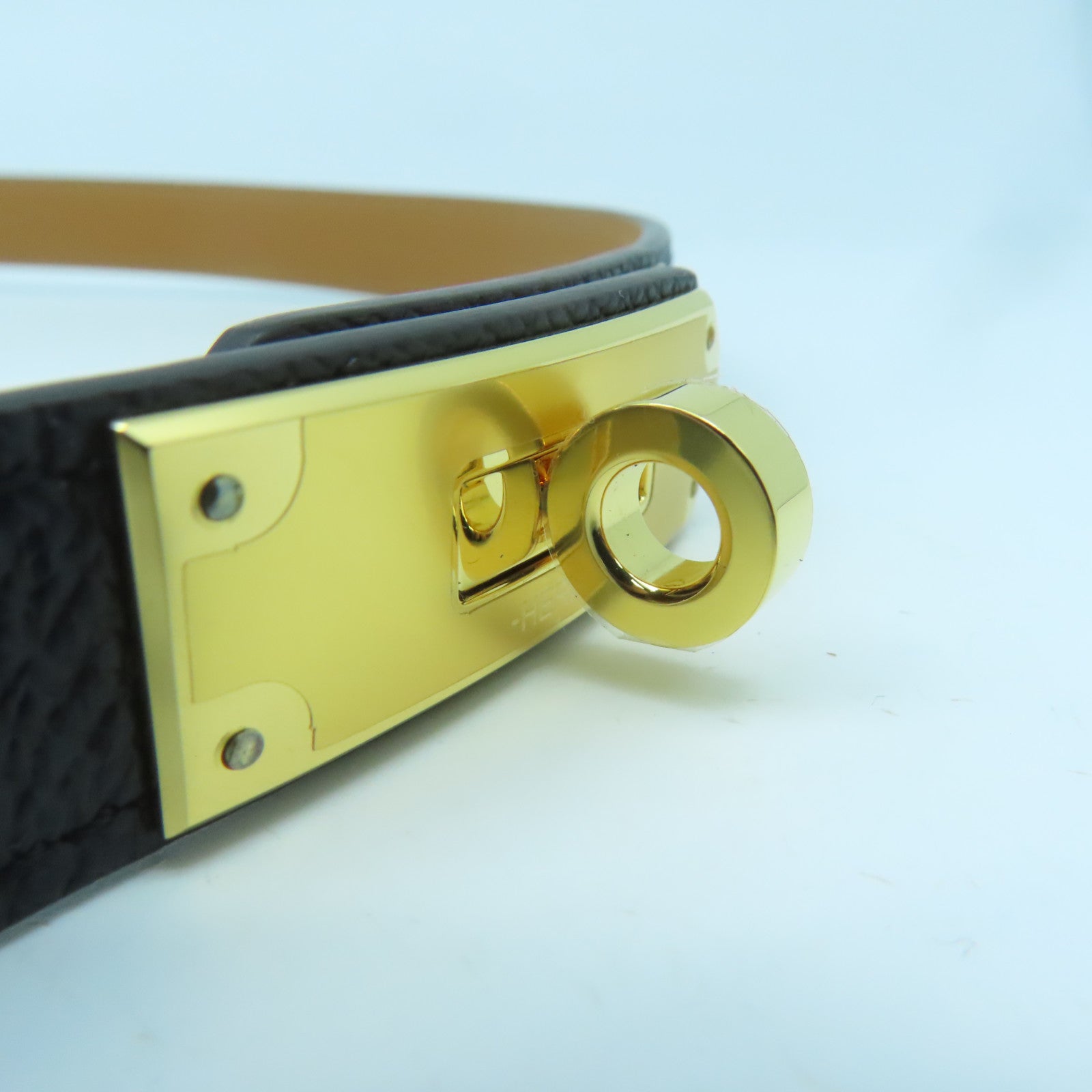 HERMES Epsom Leather Kelly Pocket 18 Belt Gold Buckle Belt Black