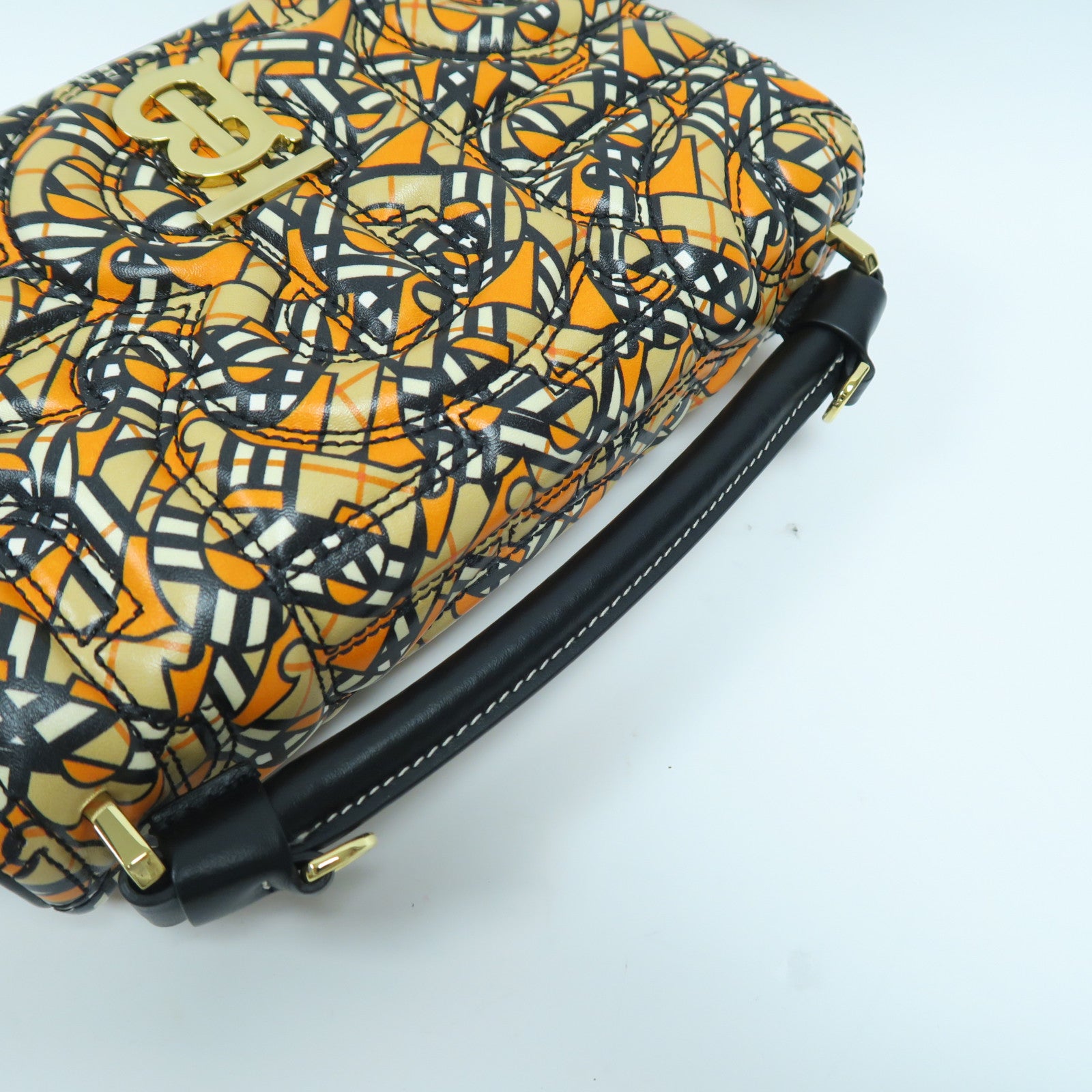 BURBERRY 羊皮皮革2 Way Shoulder Bag金扣手挽肩背兩用袋橙色/黑色