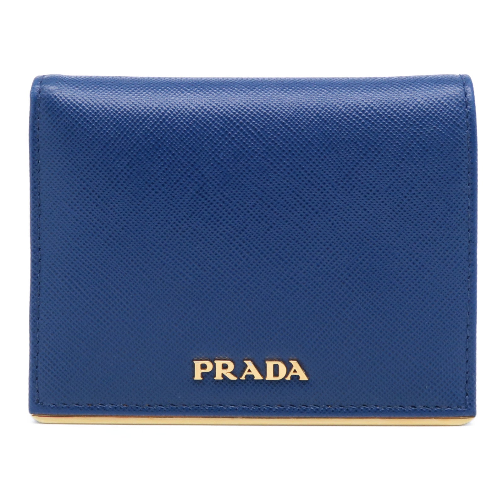 PRADA 【激減優惠】Saffiano皮革Bifold Wallet金扣錢包藍色