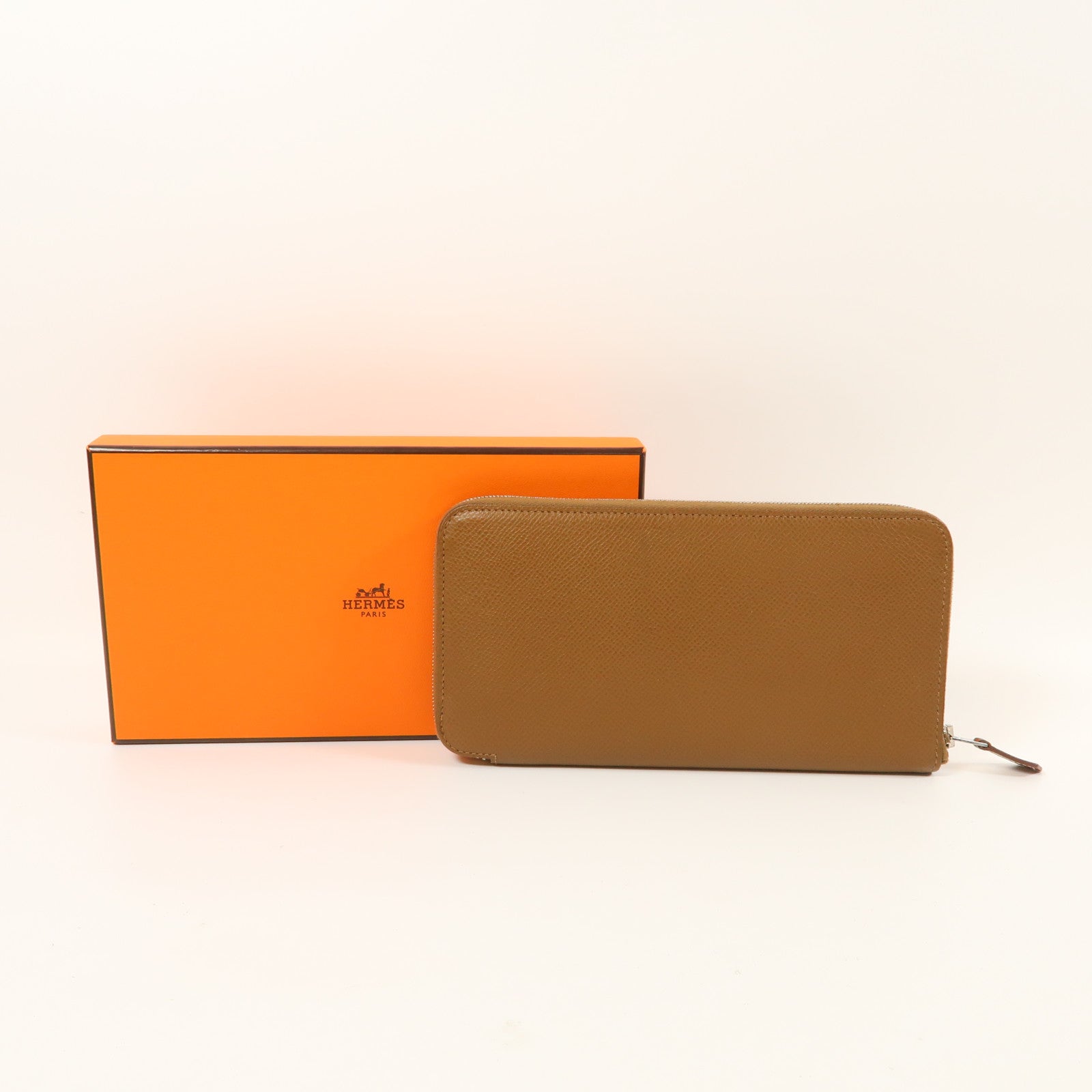 HERMES Epsom皮革Silk In Wallet銀扣長錢包Etoupe大象灰色