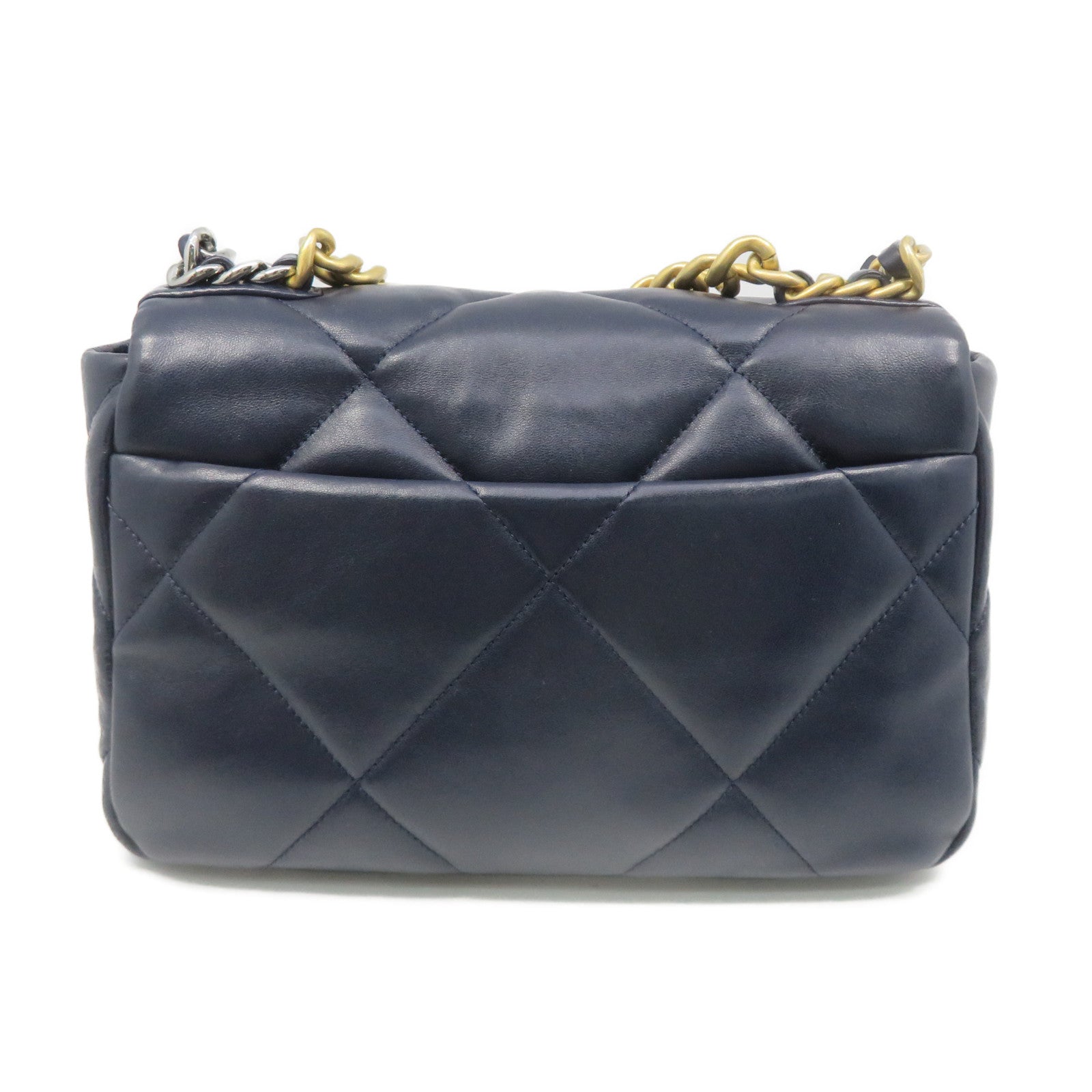 CHANEL 菱格羊皮皮革19 Small 2Way Shoulder Bag金扣鏈帶肩背袋寶藍色