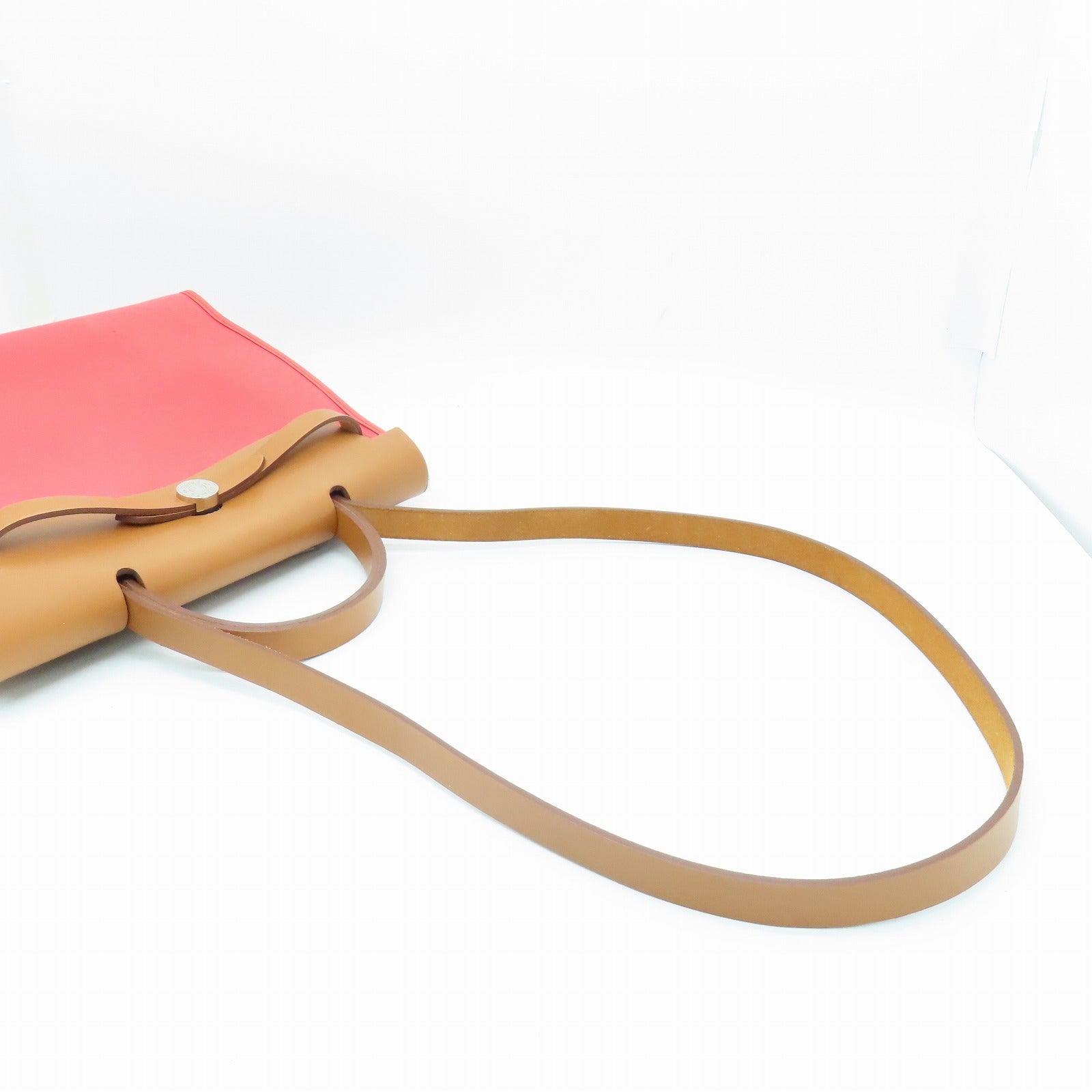HERMES 帆布Herbag PM銀扣手挽肩背兩用袋粉紅色