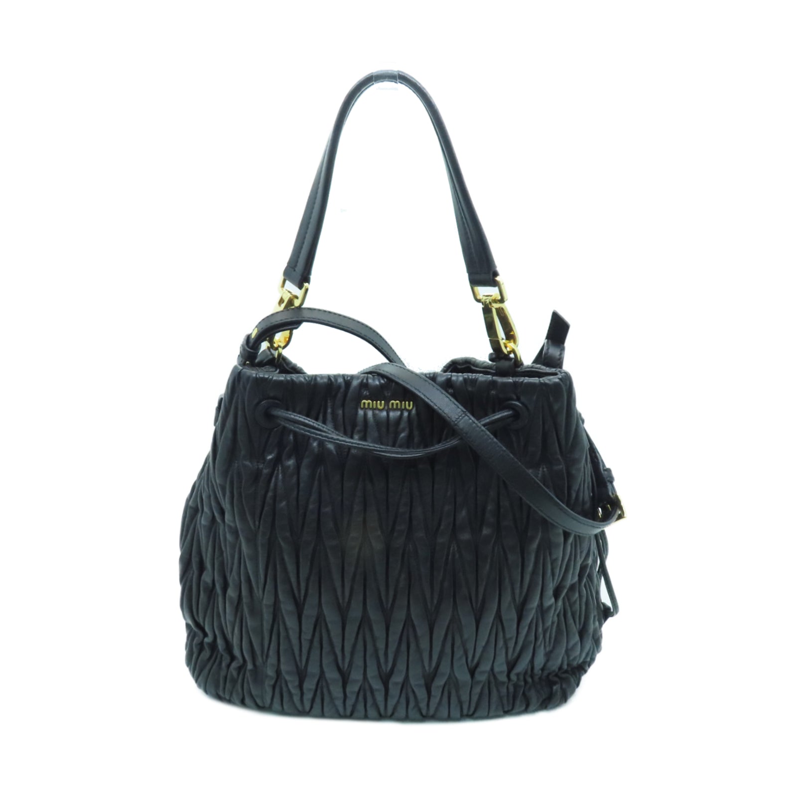 Miu Miu sheepskin leather 2way Shoulder Bag gold buckle handle shoulder bag black