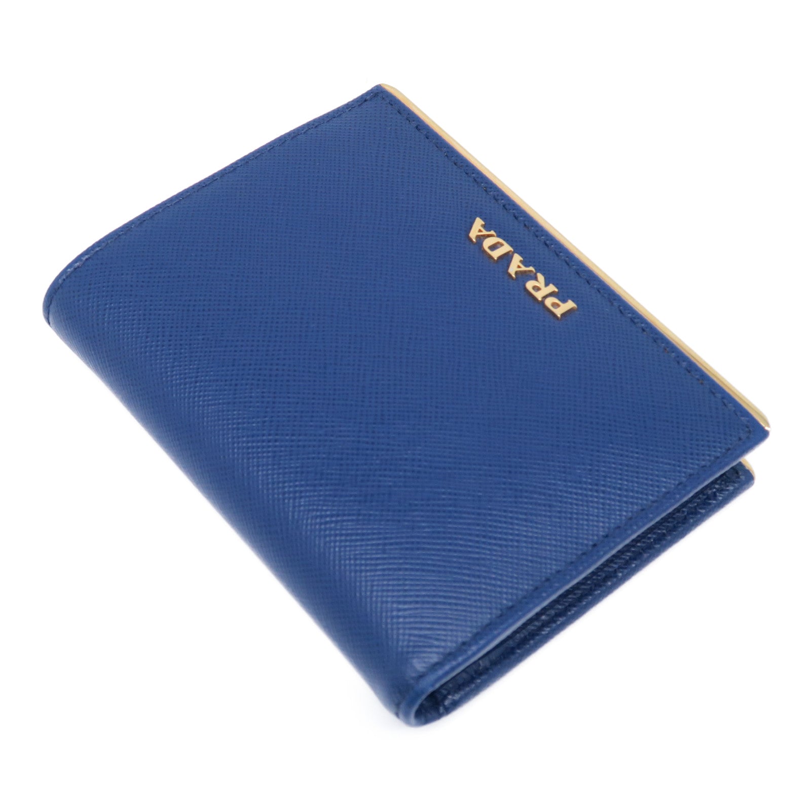 PRADA 【激減優惠】Saffiano皮革Bifold Wallet金扣錢包藍色
