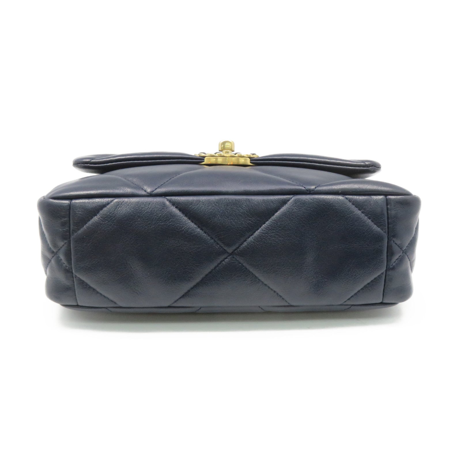 CHANEL 菱格羊皮皮革19 Small 2Way Shoulder Bag金扣鏈帶肩背袋寶藍色