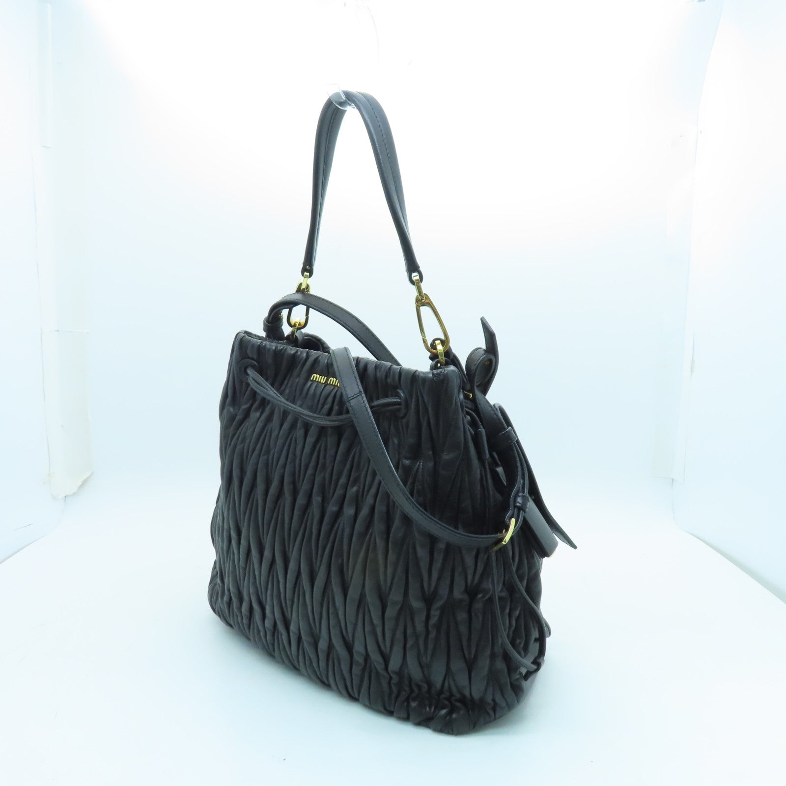 Miu Miu sheepskin leather 2way Shoulder Bag gold buckle handle shoulder bag black