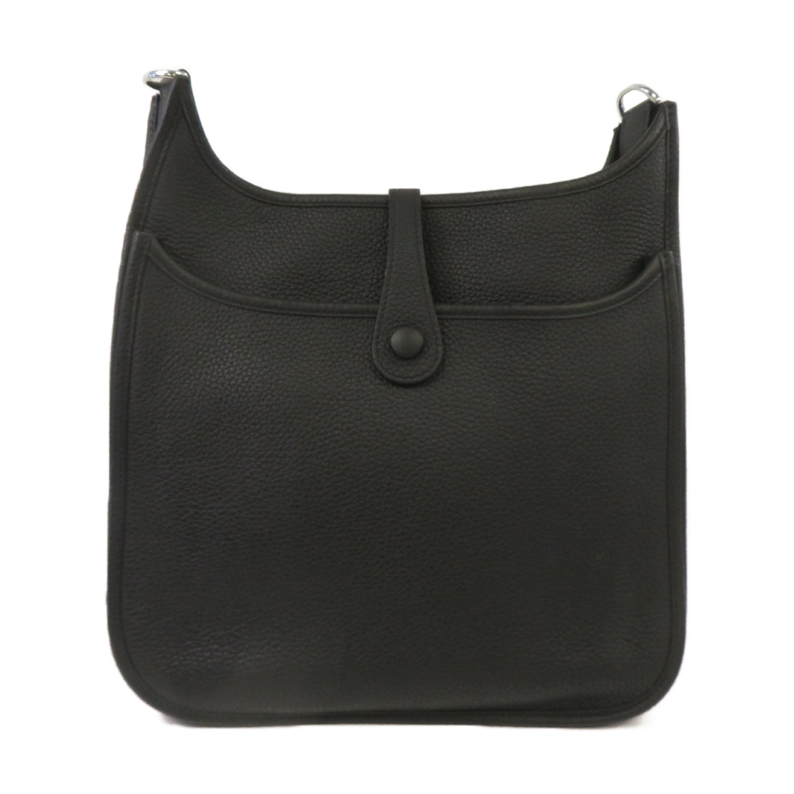 HERMES Clemence皮革Evelyne PM銀扣肩背袋Noir黑色
