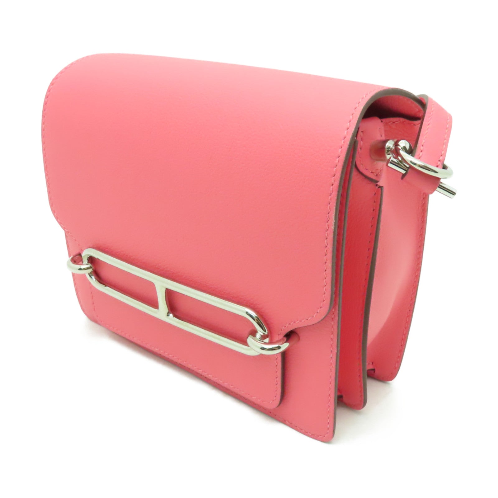 HERMES Evercolor皮革Mini Roulis銀扣肩背袋Rose Azalee/ Rouge H粉紅色