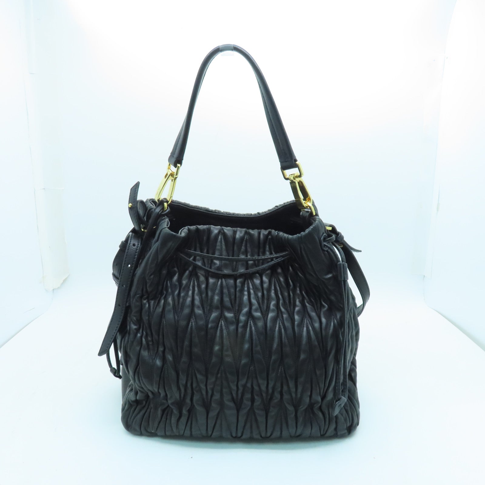 Miu Miu sheepskin leather 2way Shoulder Bag gold buckle handle shoulder bag black