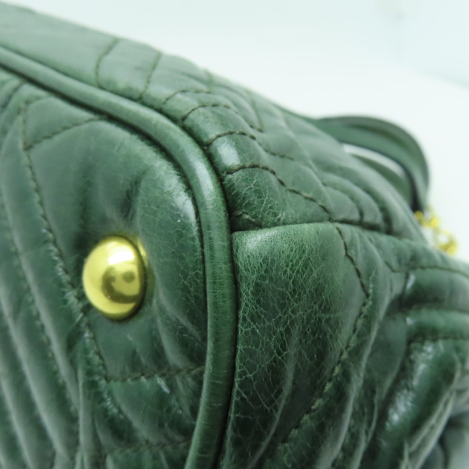Miu Miu 牛皮皮革2 Way Shoulder金扣手挽肩背兩用袋綠色