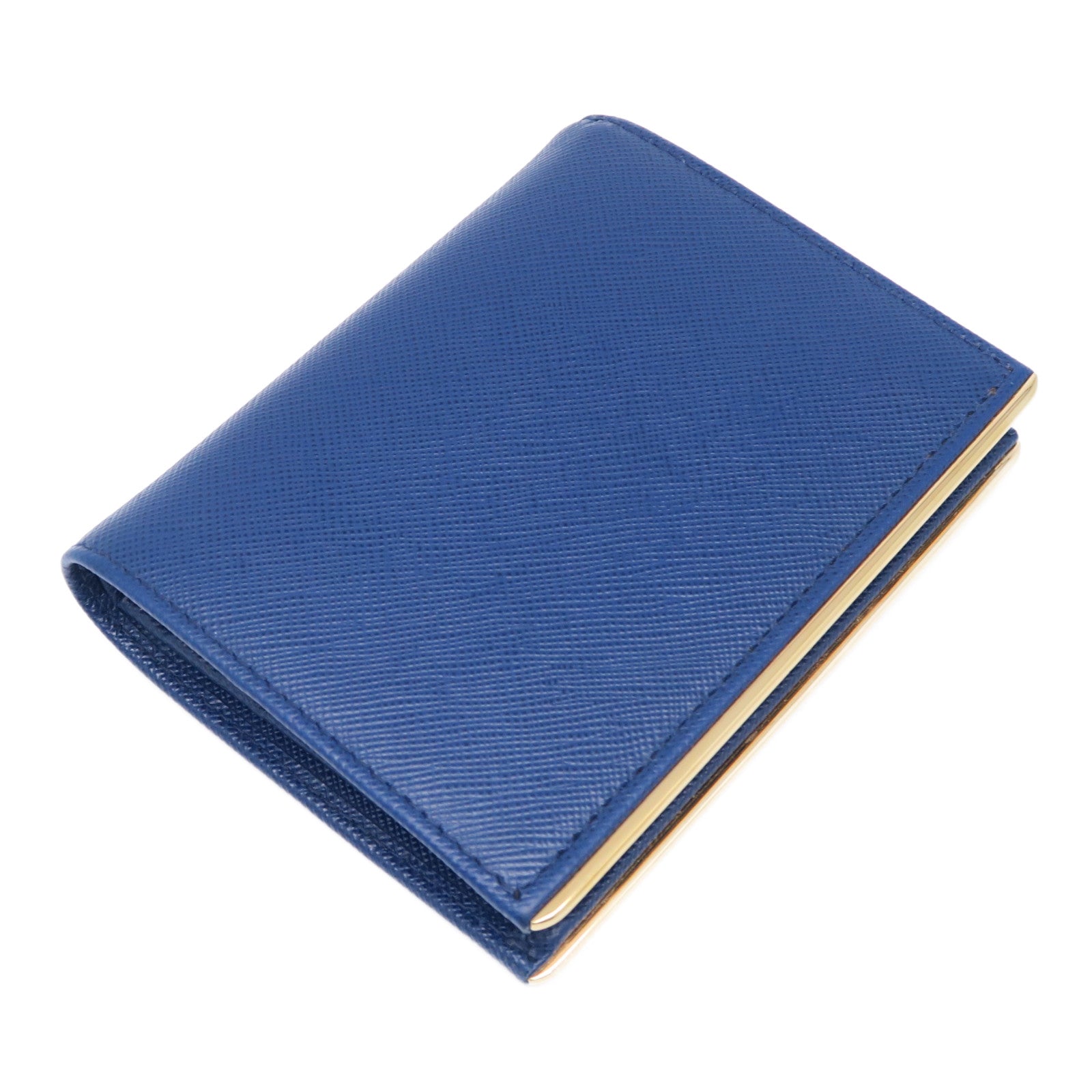 PRADA 【激減優惠】Saffiano皮革Bifold Wallet金扣錢包藍色
