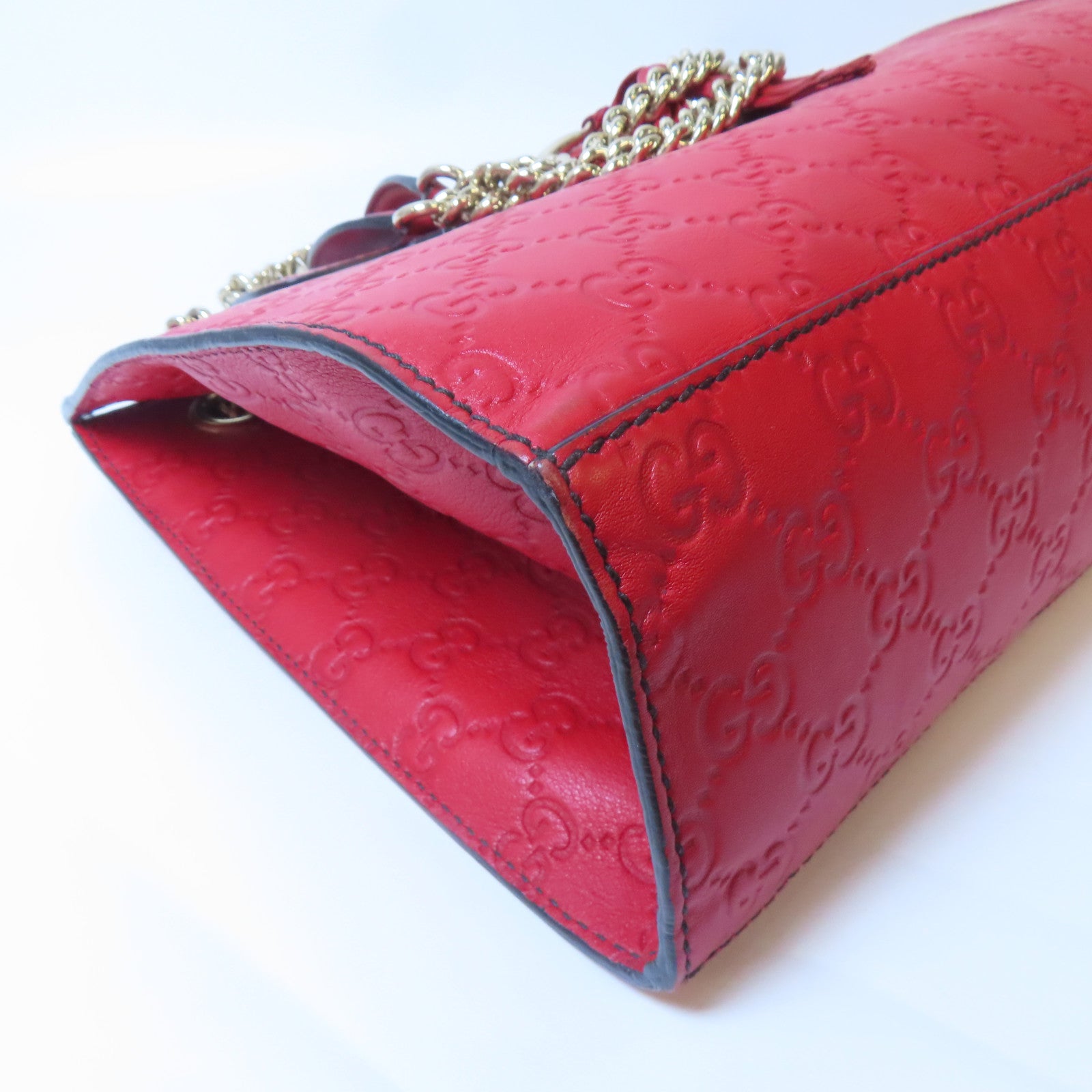 GUCCI 牛皮皮革Shoulder Tote金扣肩背袋紅色