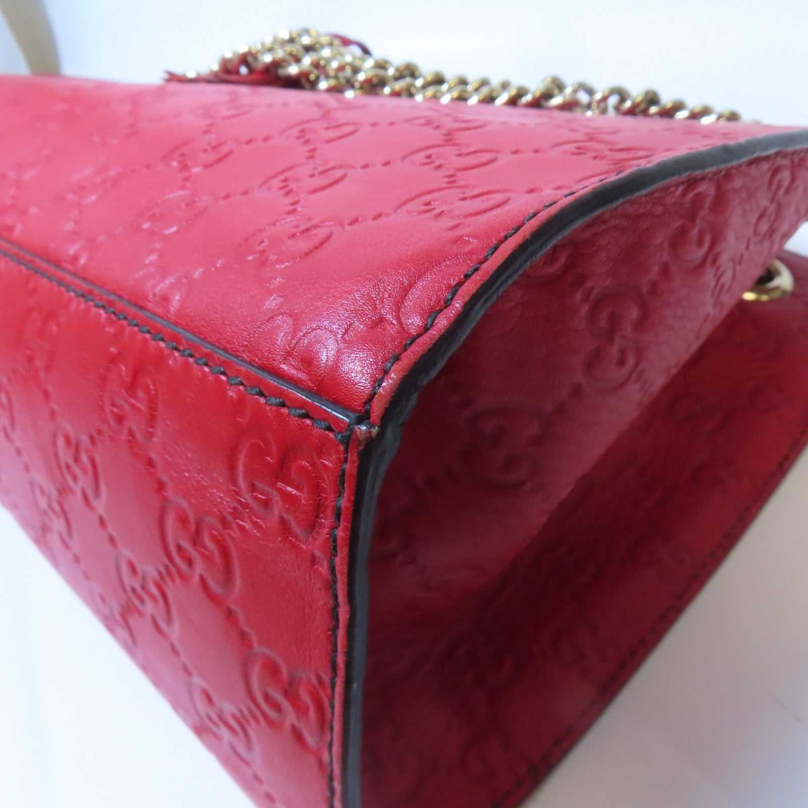 GUCCI 牛皮皮革Shoulder Tote金扣肩背袋紅色