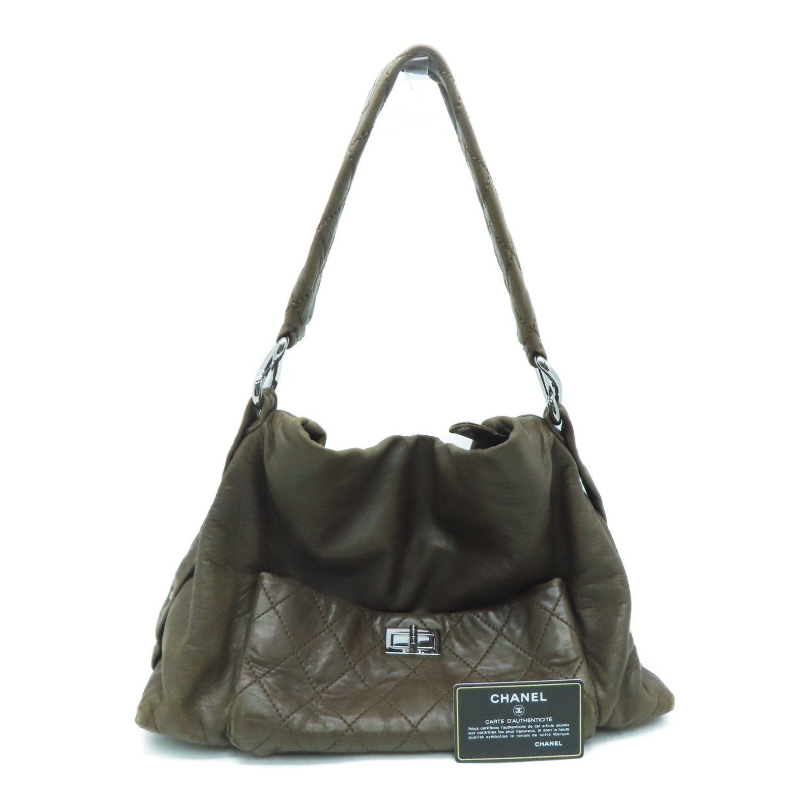 CHANEL 【激减优惠】菱格牛皮皮革Shoulder Bag银扣肩背袋啡色