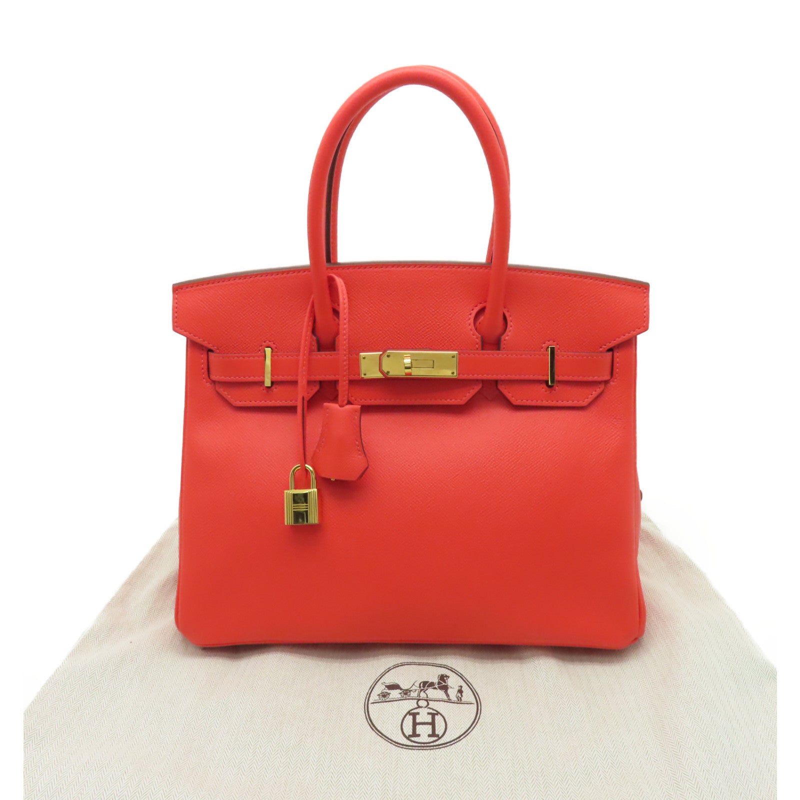 HERMES Epsom皮革Birkin 30金扣手挽袋橙色