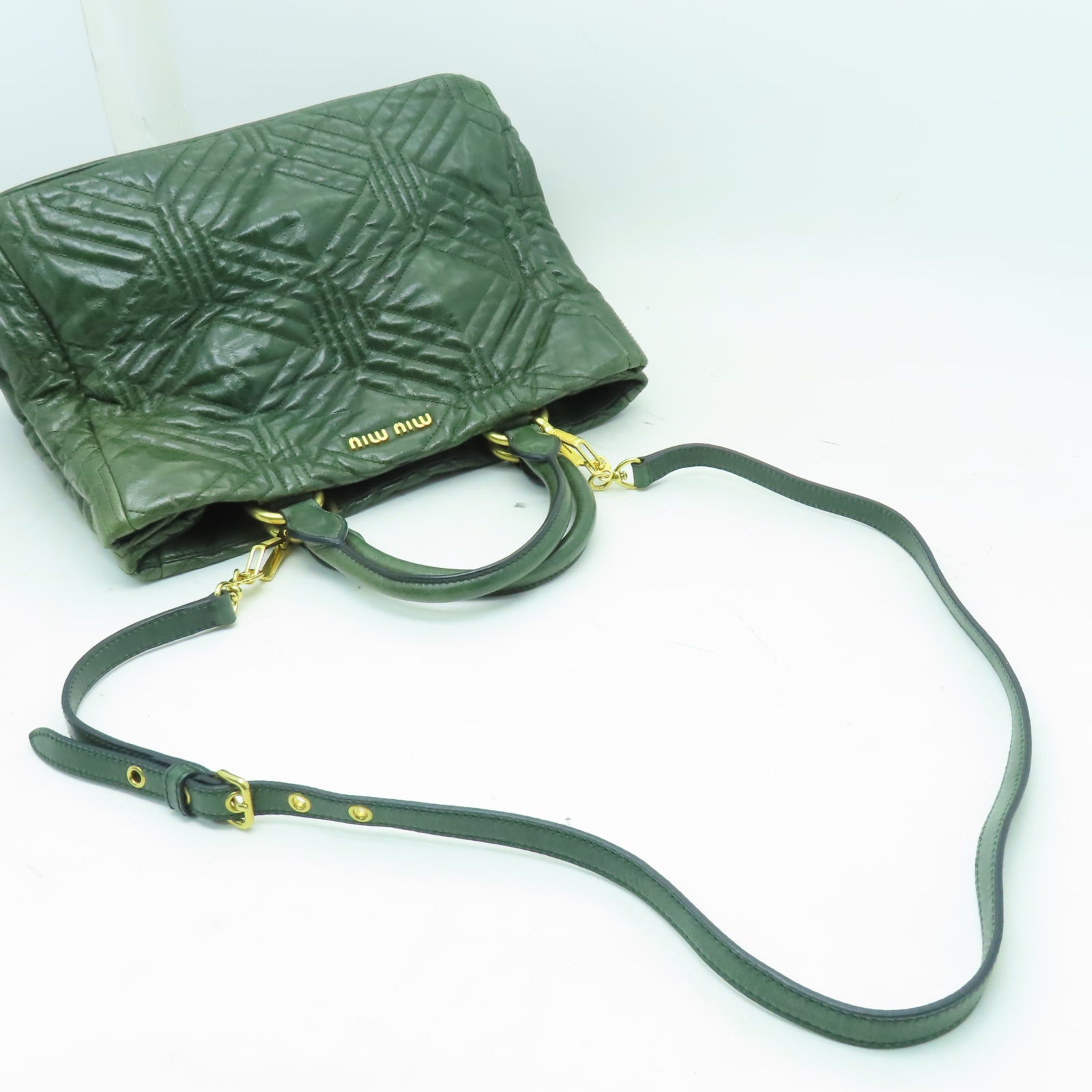 Miu Miu 牛皮皮革2 Way Shoulder金扣手挽肩背兩用袋綠色