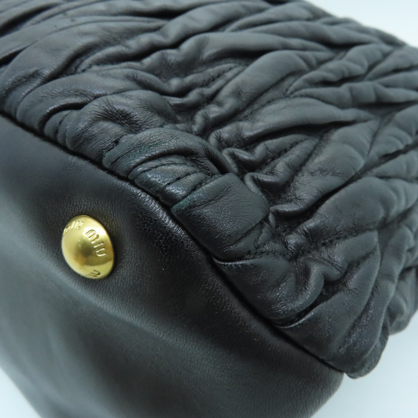 Miu Miu sheepskin leather 2way Shoulder Bag gold buckle handle shoulder bag black