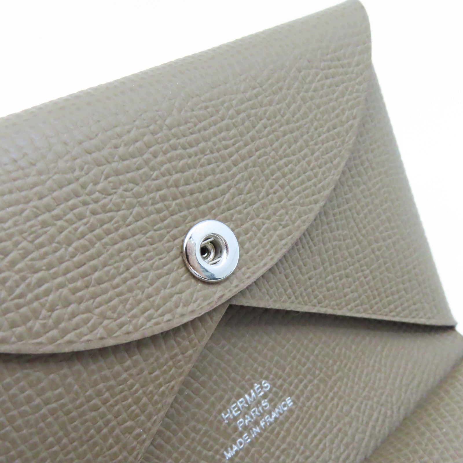 HERMES Epsom皮革Calvi Dou Card Case銀扣卡套Etoupe大象灰色