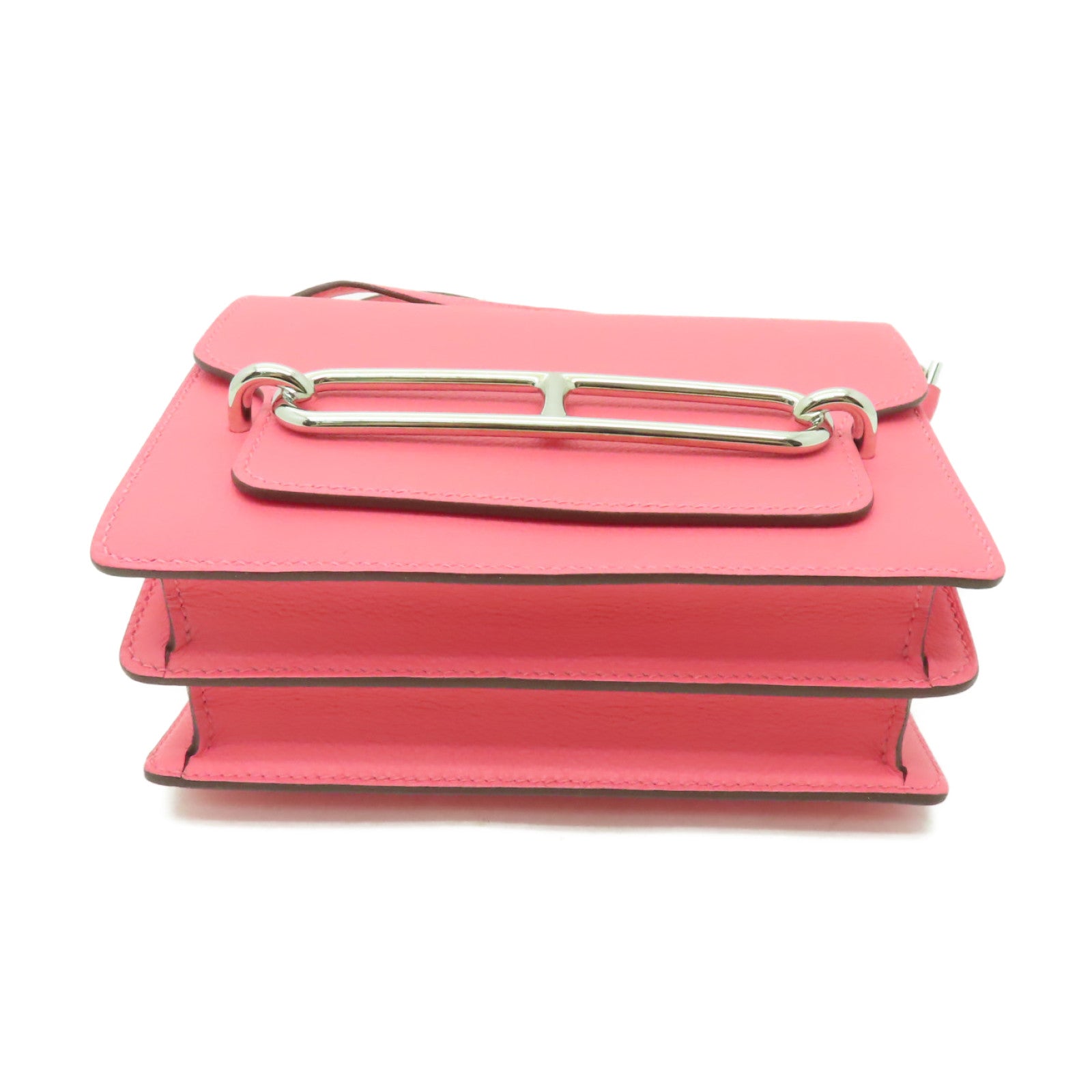 HERMES Evercolor皮革Mini Roulis銀扣肩背袋Rose Azalee/ Rouge H粉紅色