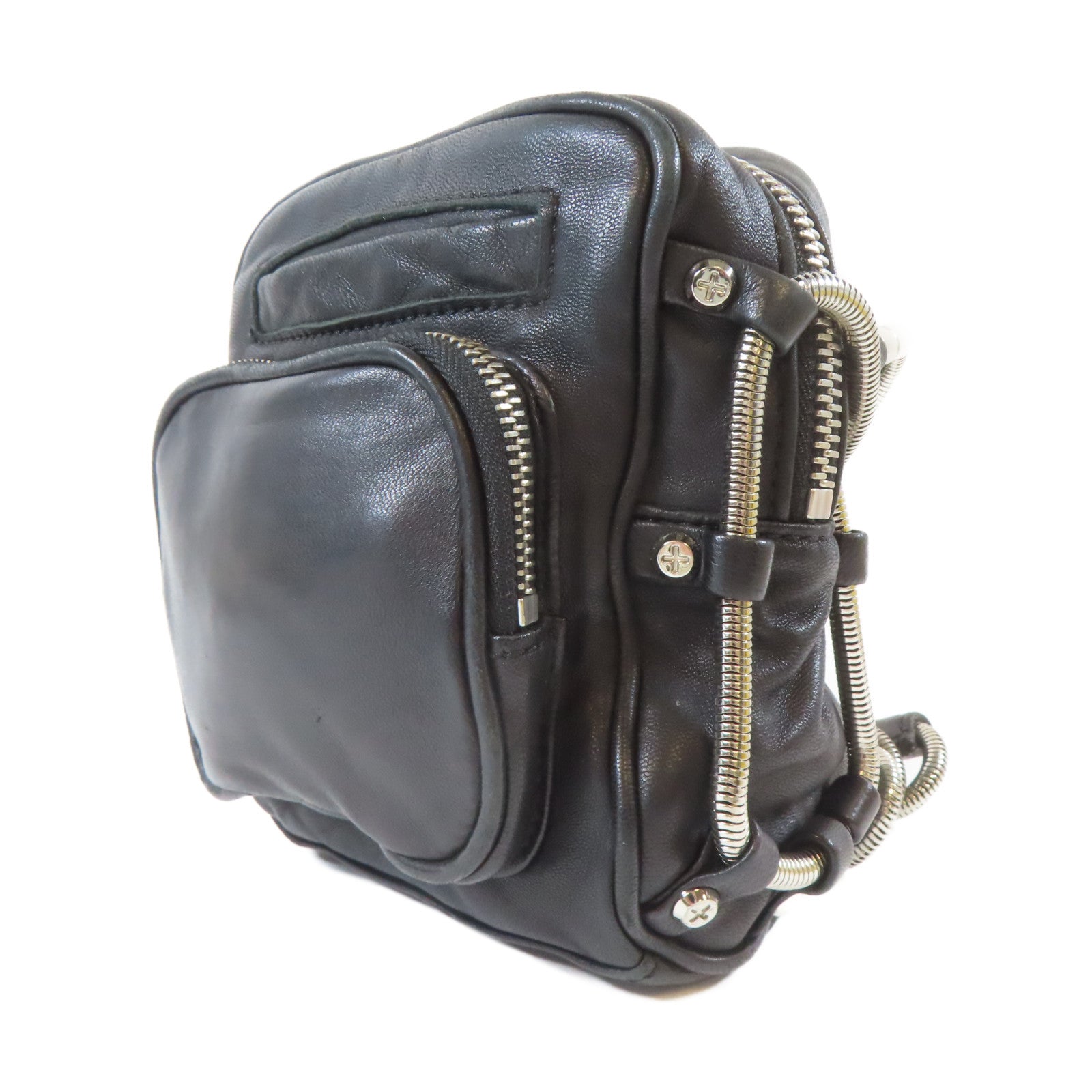 Alexander Wang 羊皮皮革Shoulder Bag銀扣肩背袋黑色