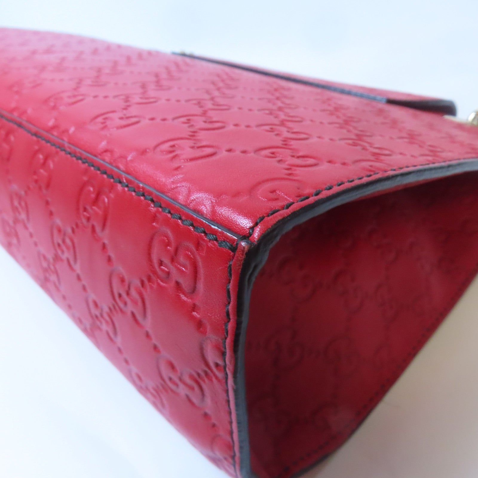 GUCCI 牛皮皮革Shoulder Tote金扣肩背袋紅色