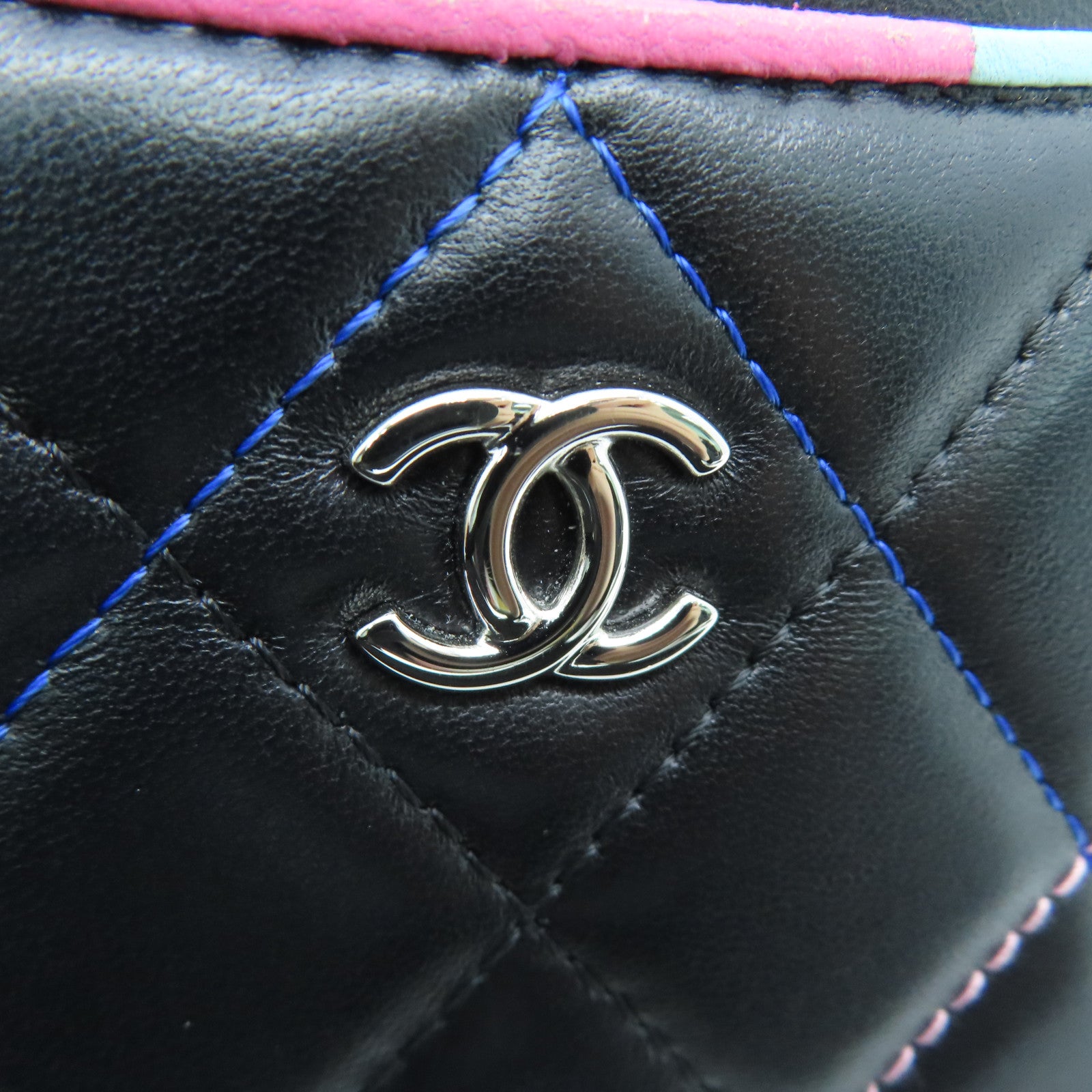 CHANEL 菱格牛皮皮革Wallet銀扣長錢包黑色