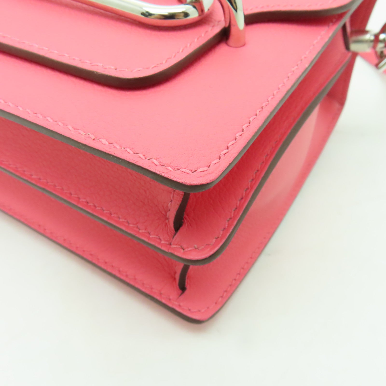 HERMES Evercolor皮革Mini Roulis銀扣肩背袋Rose Azalee/ Rouge H粉紅色