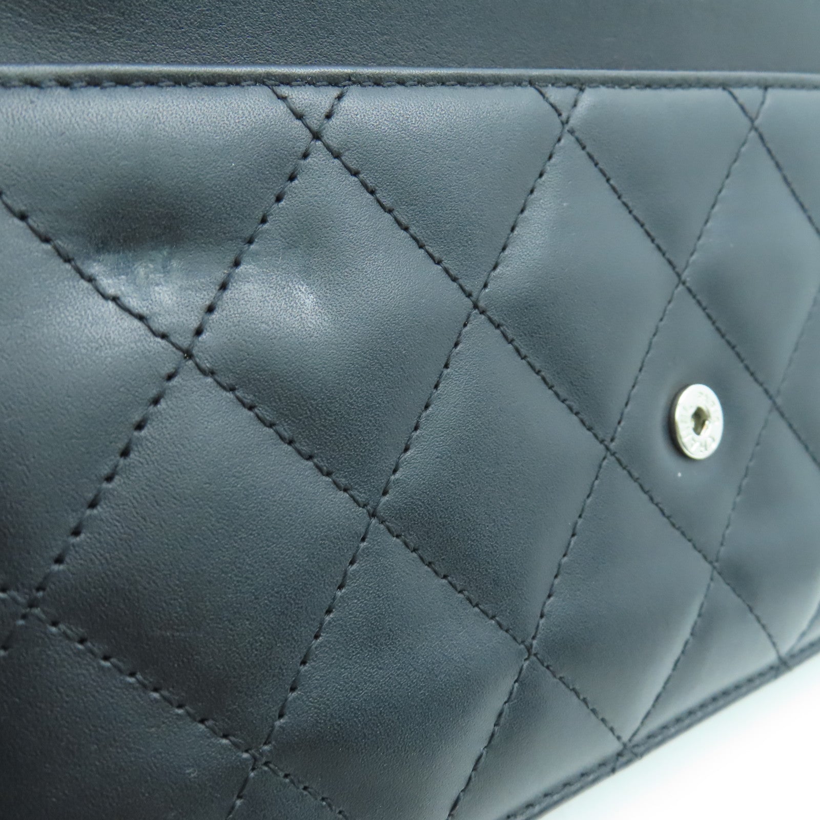 CHANEL rhombic cowhide leather Cambon Wallet On Chain chain shoulder bag silver buckle black