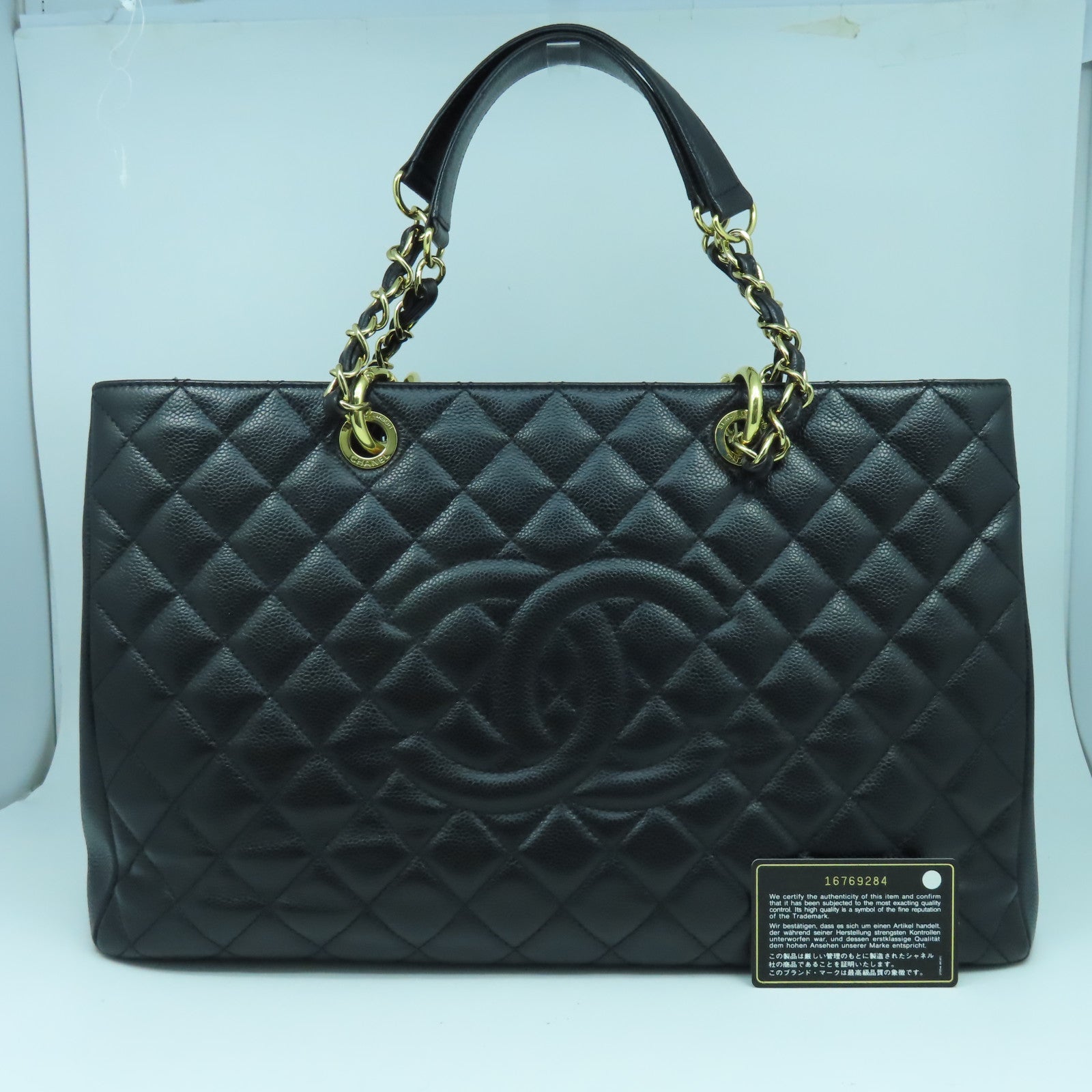 CHANEL 菱格Caviar皮革GST 40cm金扣手挽袋/肩背袋黑色