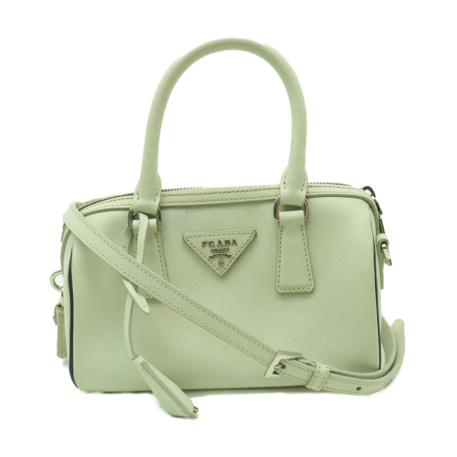 PRADA 牛皮皮革2 Way Shoulder銀扣手挽肩背兩用袋白色