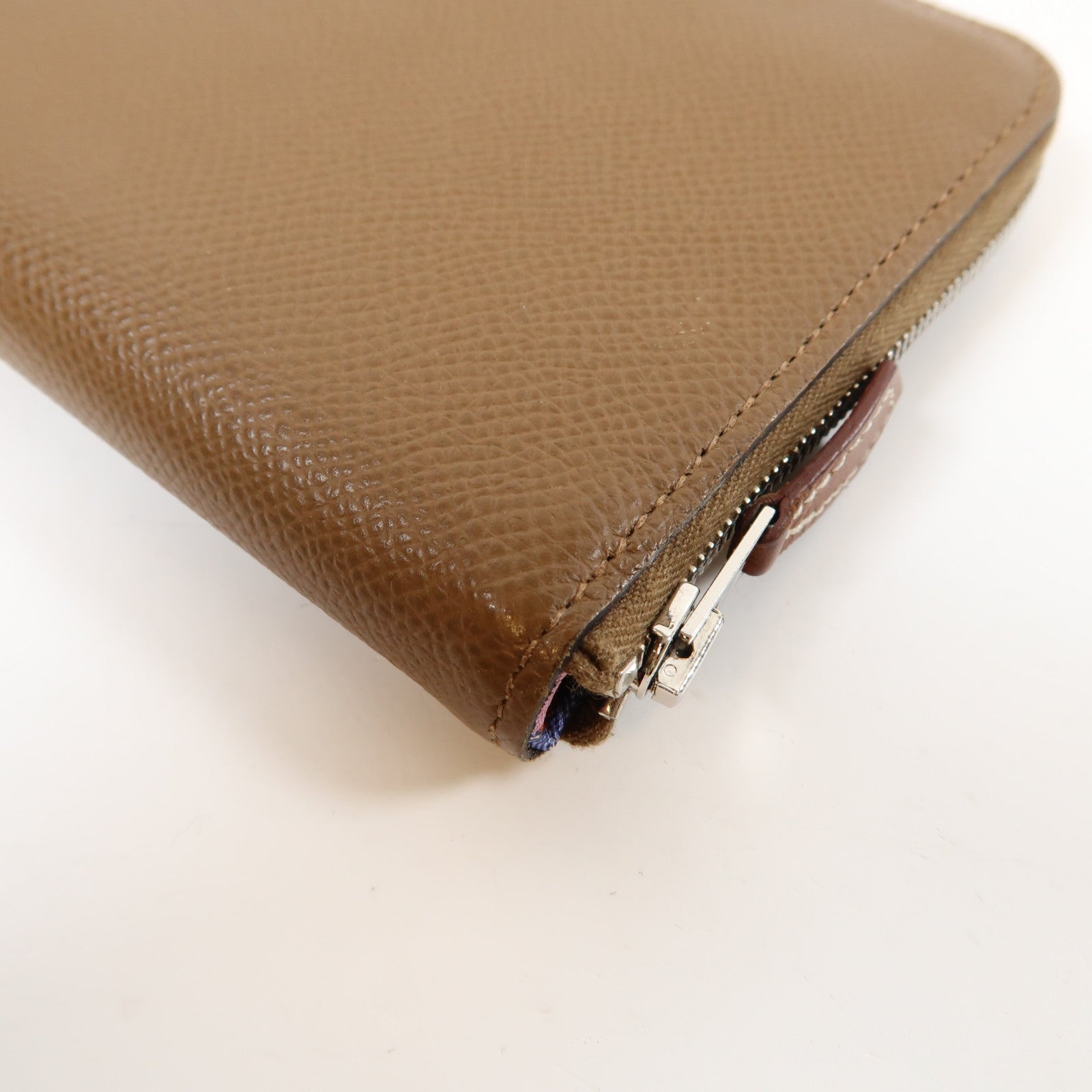 HERMES Epsom皮革Silk In Wallet銀扣長錢包Etoupe大象灰色