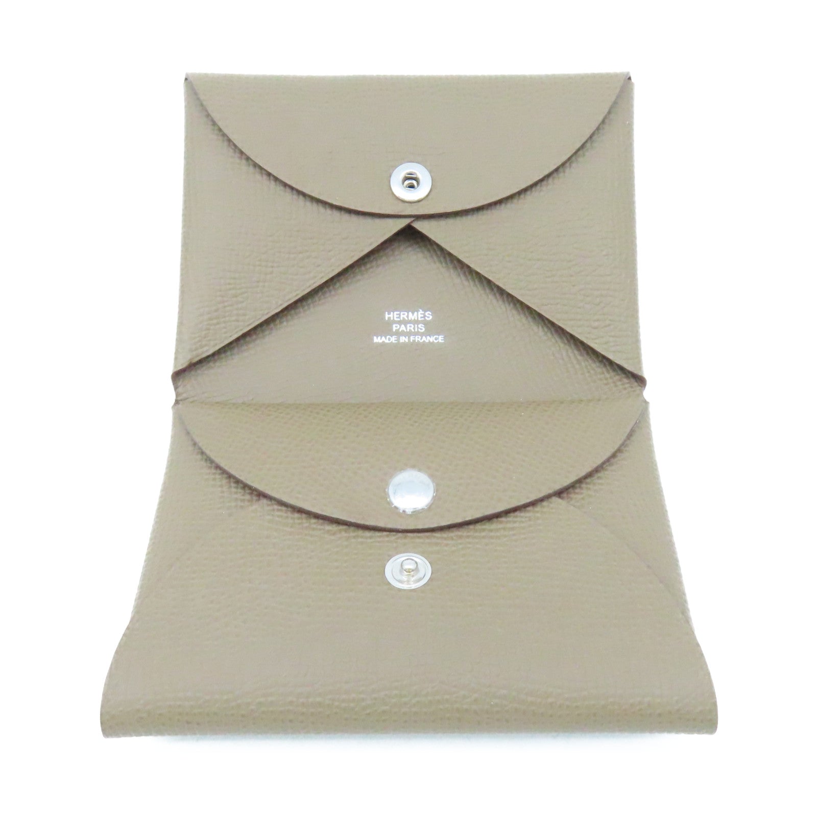 HERMES Epsom皮革Calvi Dou Card Case銀扣卡套Etoupe大象灰色