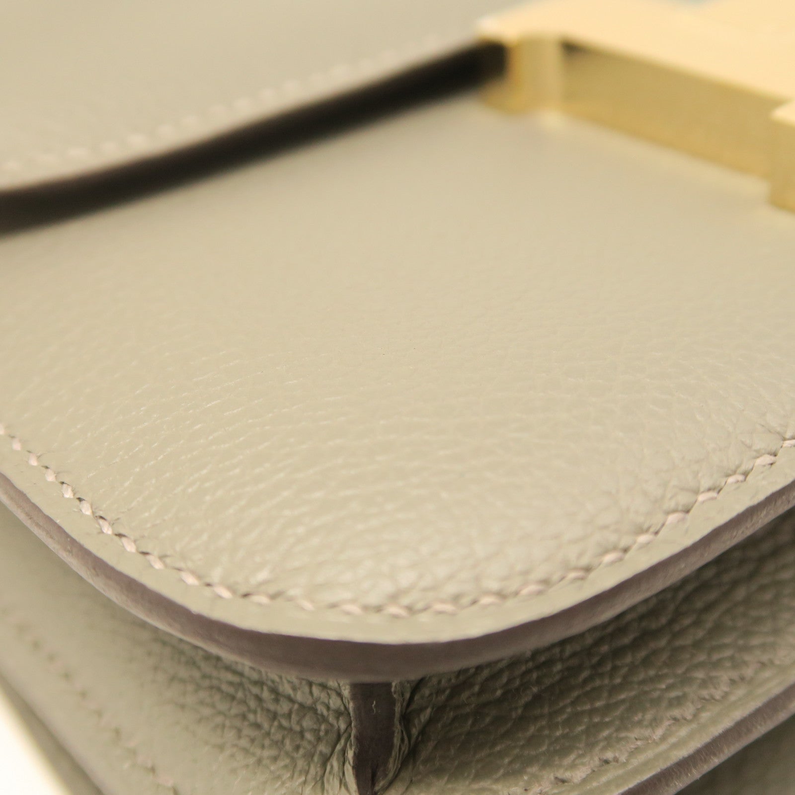 HERMES Veau Epsom Leather Constance Mini Gold Buckle Shoulder Bag Gray