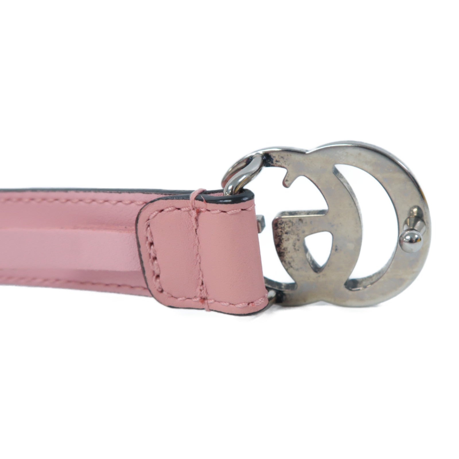 GUCCI 牛皮皮革Double G Buckle Belt銀扣皮帶粉紅色