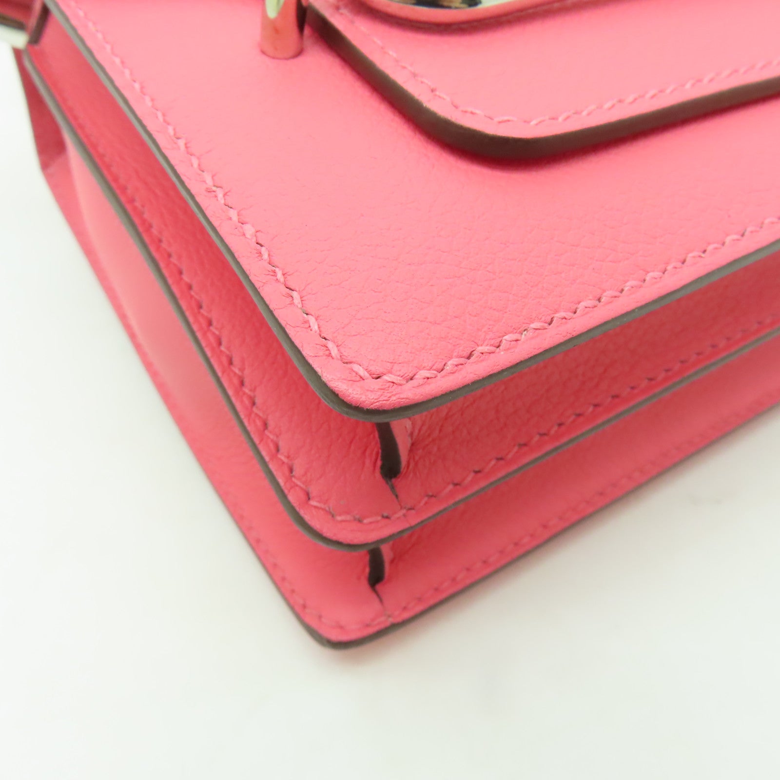 HERMES Evercolor皮革Mini Roulis銀扣肩背袋Rose Azalee/ Rouge H粉紅色
