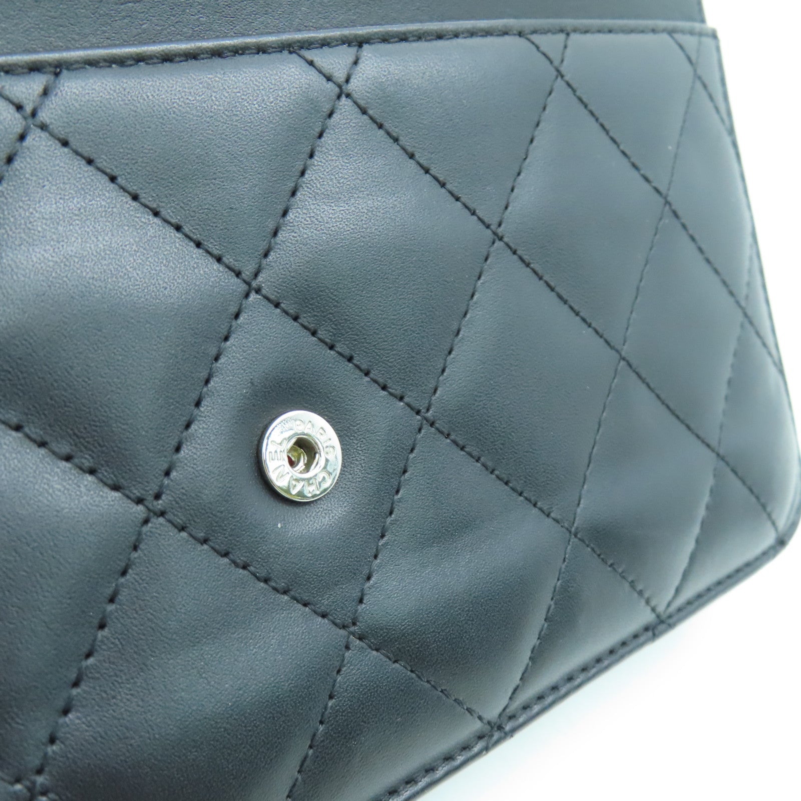 CHANEL rhombic cowhide leather Cambon Wallet On Chain chain shoulder bag silver buckle black