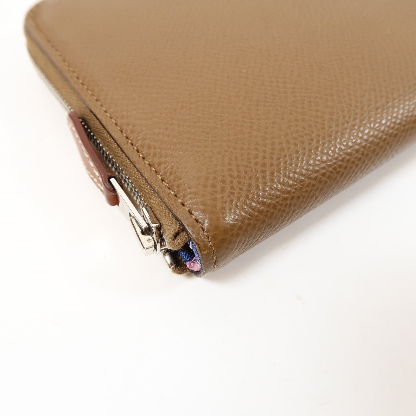 HERMES Epsom皮革Silk In Wallet銀扣長錢包Etoupe大象灰色