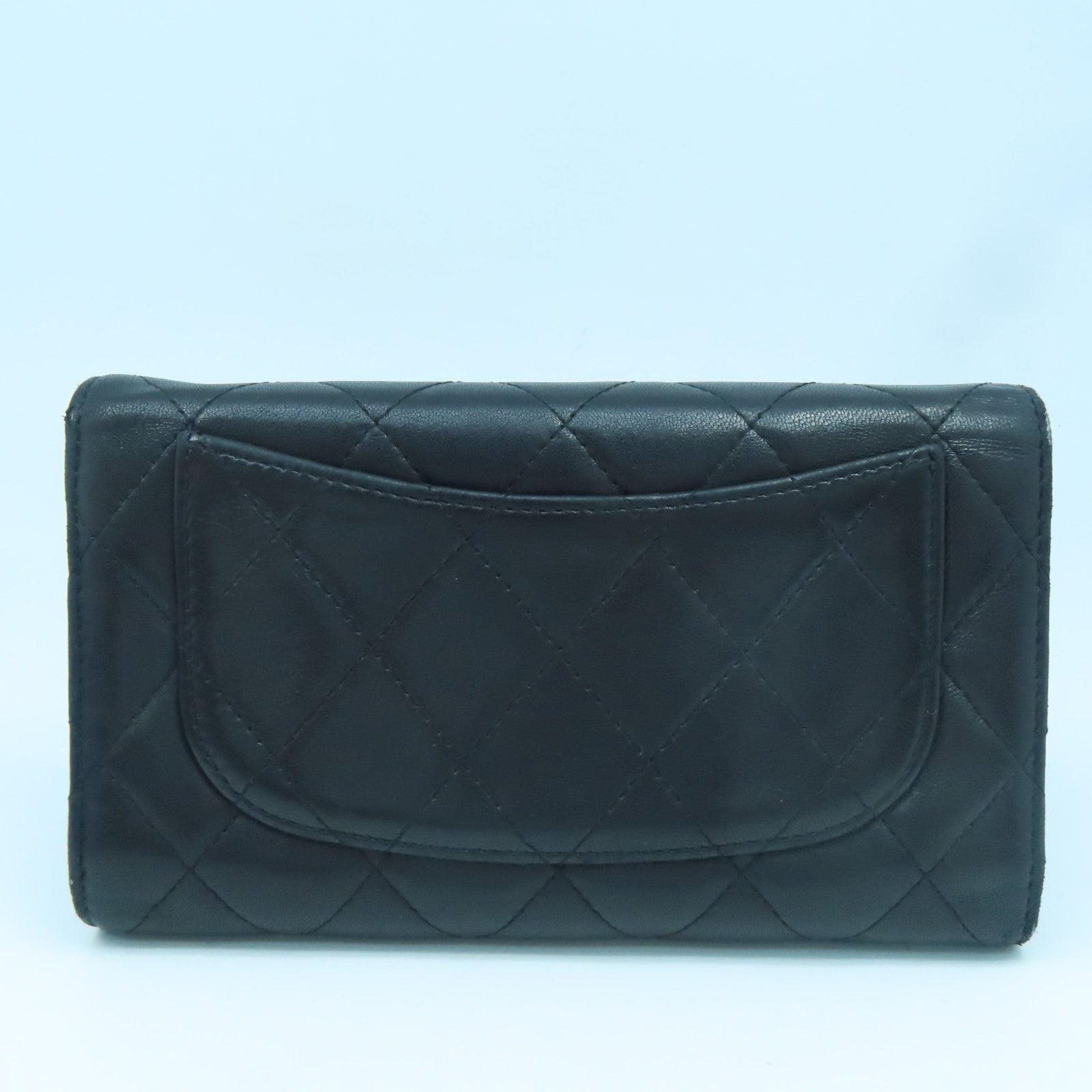 CHANEL rhombus sheepskin leather Long Wallet silver buckle long wallet black