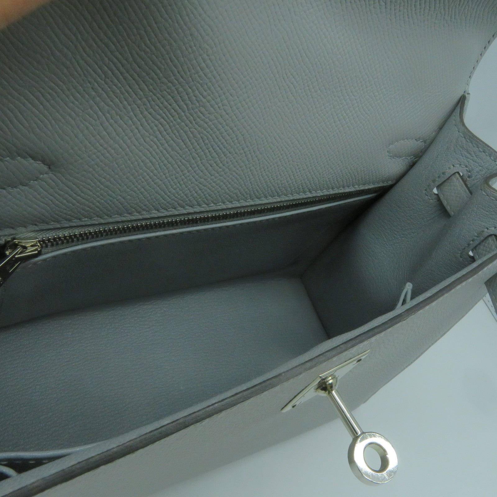 HERMES Epsom皮革Kelly 25銀扣手挽肩背兩用袋冰河藍