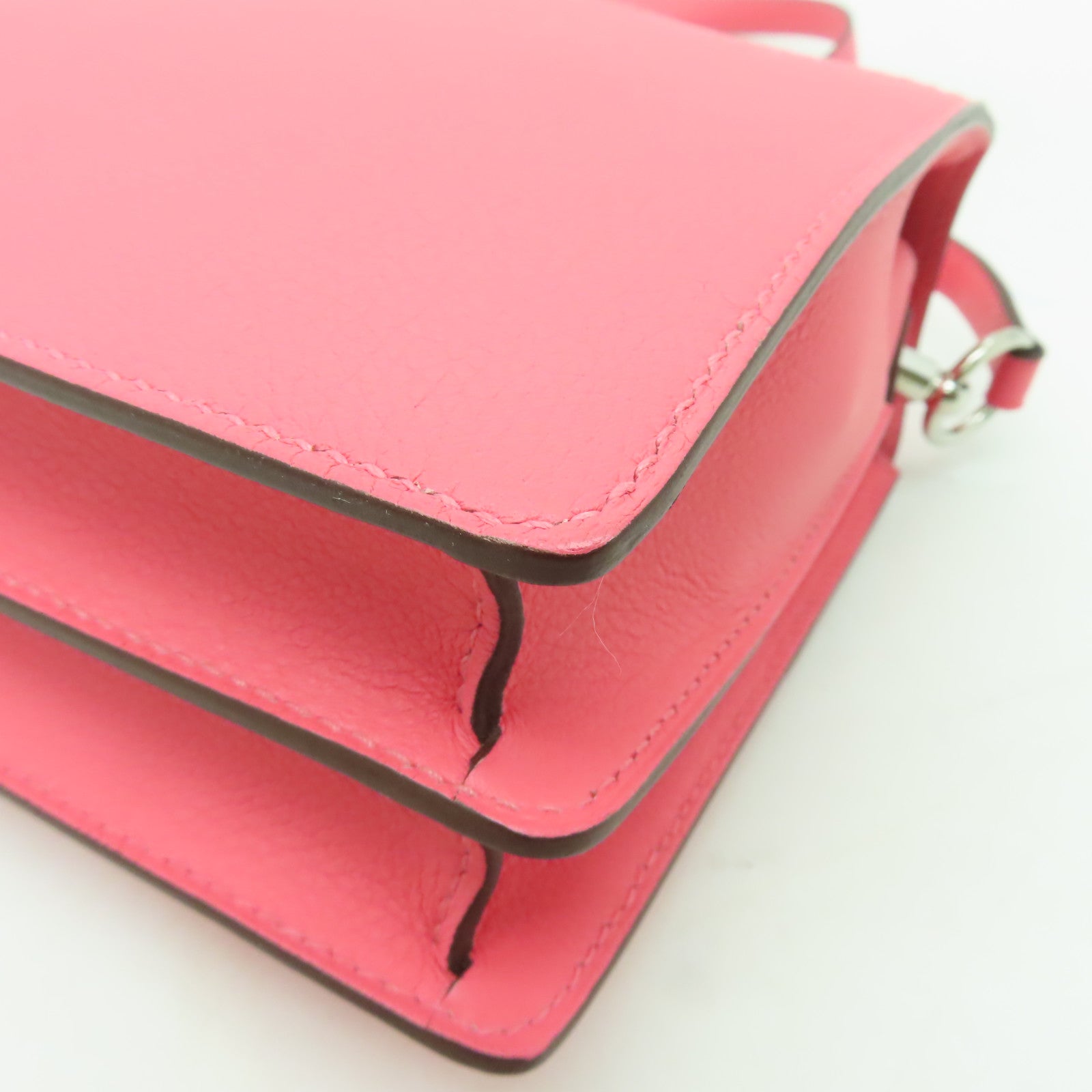 HERMES Evercolor皮革Mini Roulis銀扣肩背袋Rose Azalee/ Rouge H粉紅色