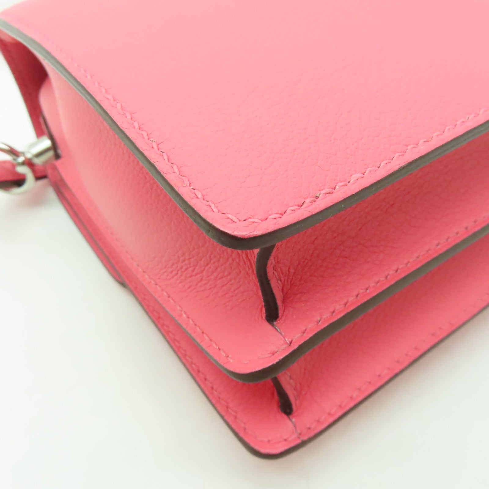 HERMES Evercolor皮革Mini Roulis銀扣肩背袋Rose Azalee/ Rouge H粉紅色