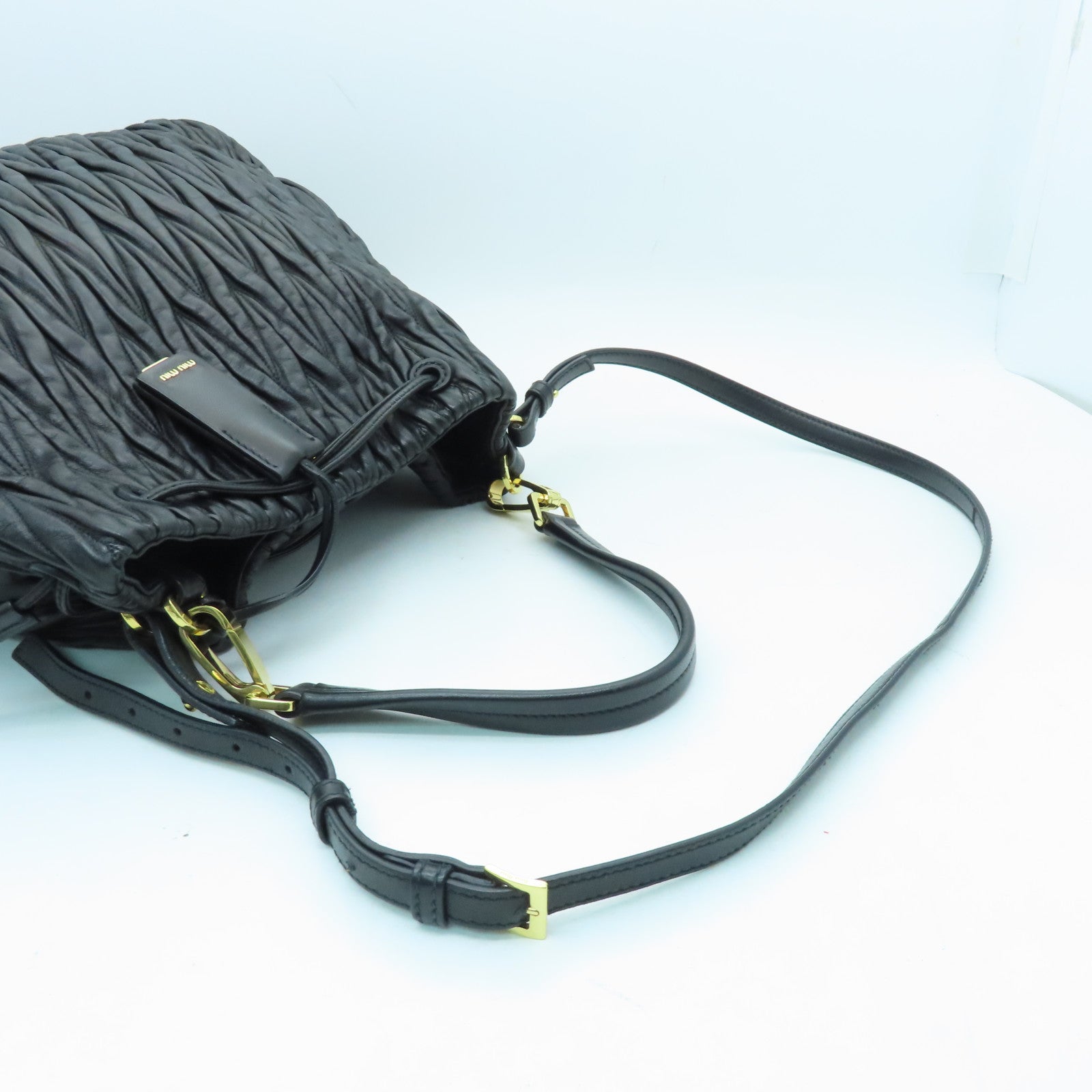 Miu Miu sheepskin leather 2way Shoulder Bag gold buckle handle shoulder bag black