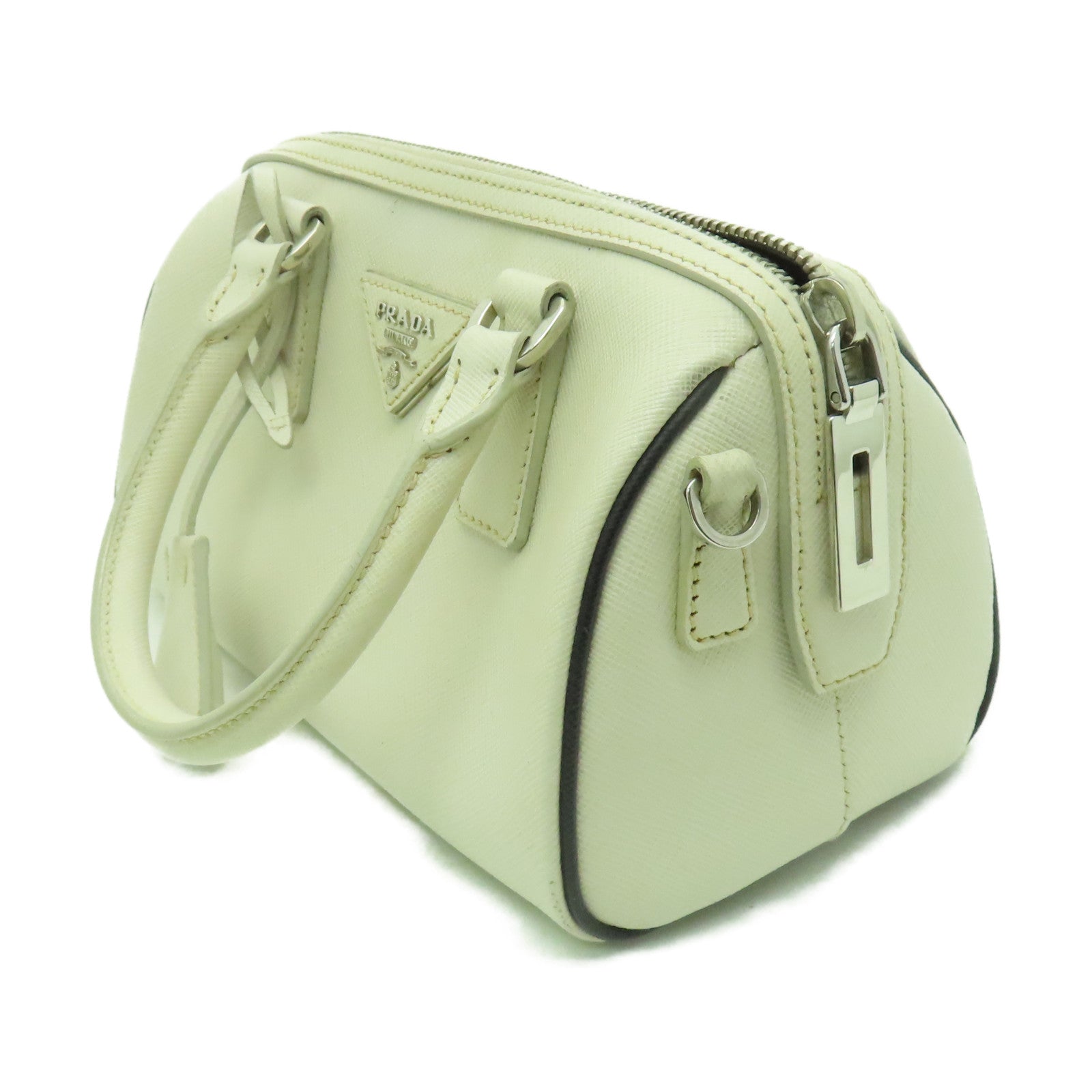PRADA 牛皮皮革2 Way Shoulder銀扣手挽肩背兩用袋白色