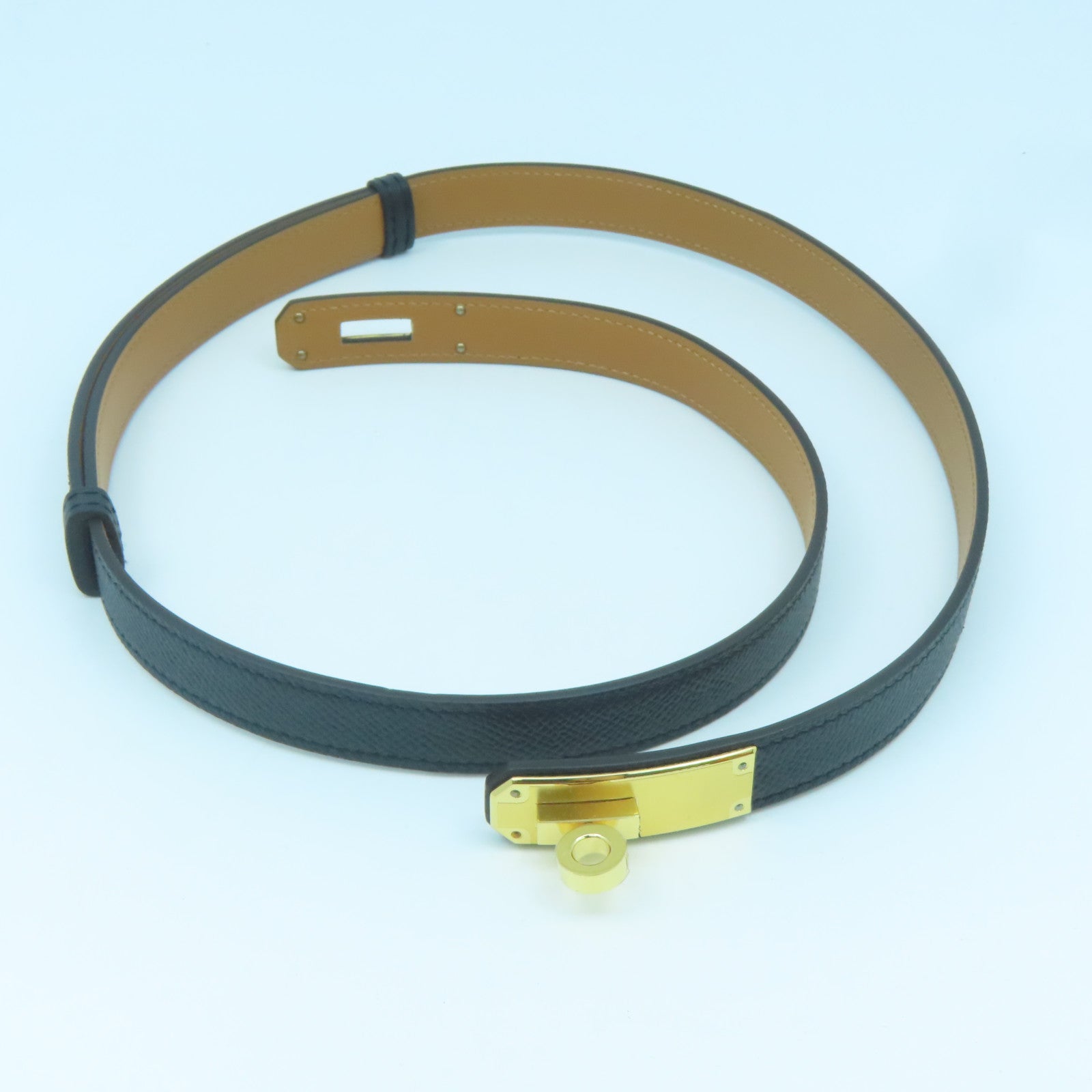 HERMES Epsom Leather Kelly Pocket 18 Belt Gold Buckle Belt Black