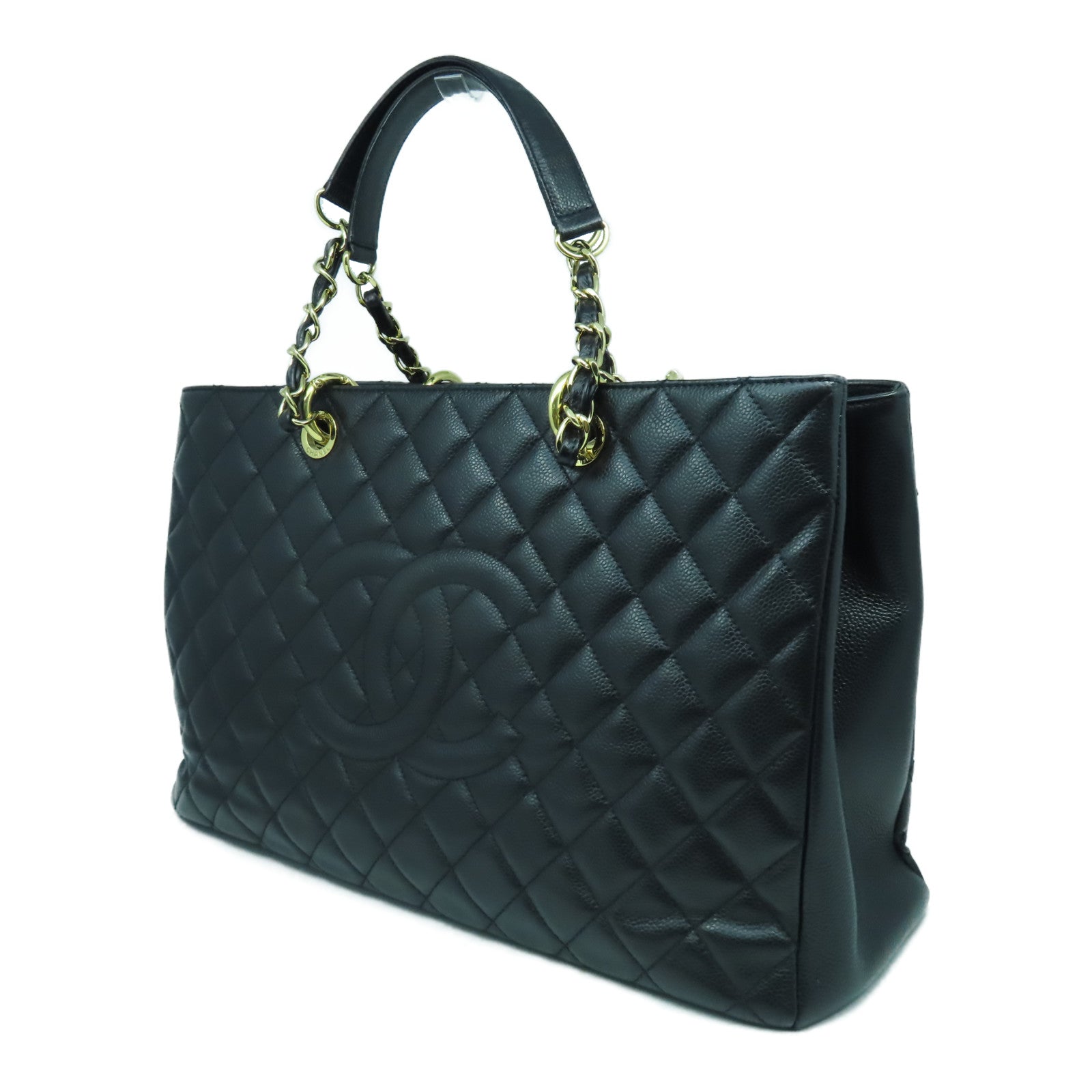 CHANEL 菱格Caviar皮革GST 40cm金扣手挽袋/肩背袋黑色