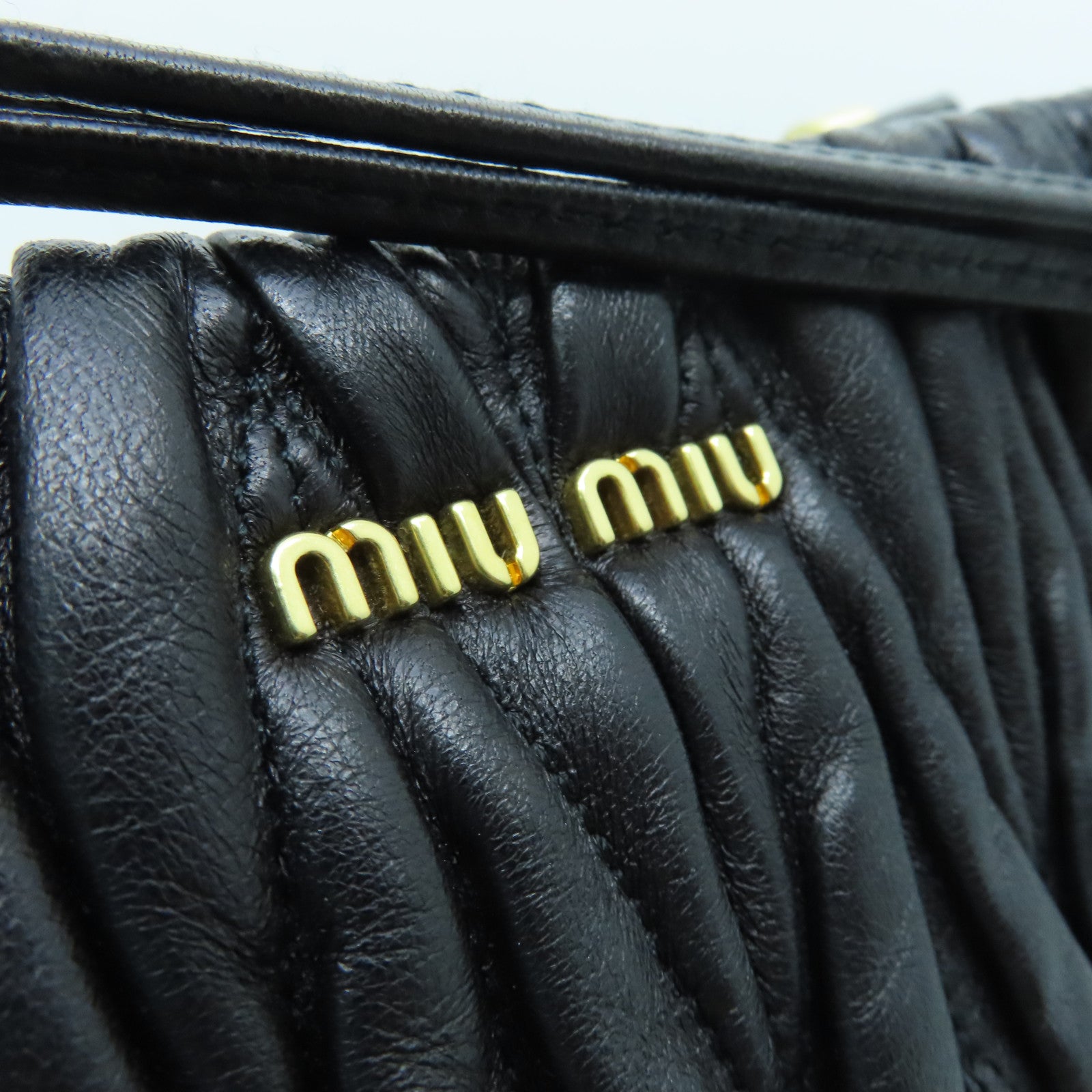 Miu Miu sheepskin leather 2way Shoulder Bag gold buckle handle shoulder bag black