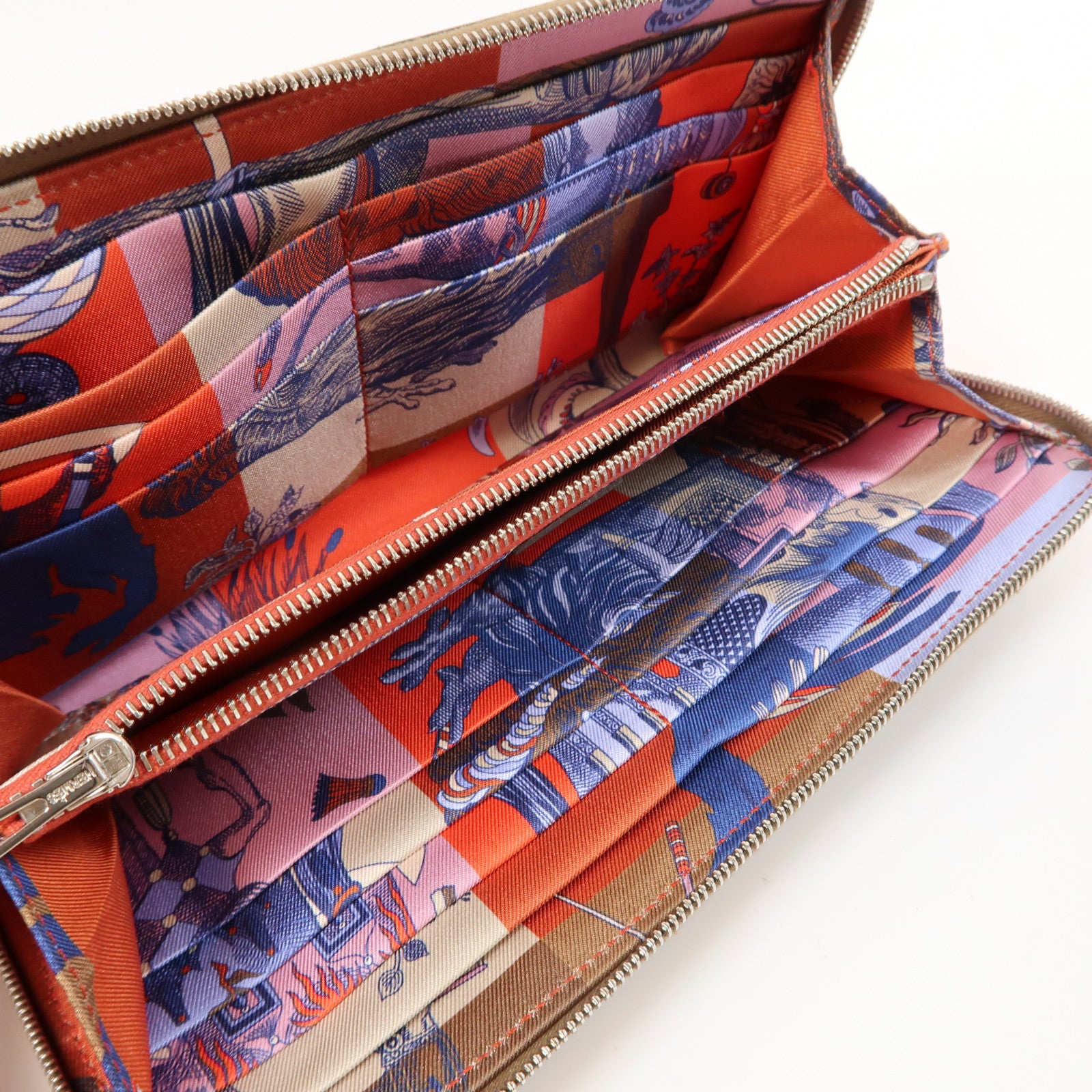 HERMES Epsom皮革Silk In Wallet銀扣長錢包Etoupe大象灰色