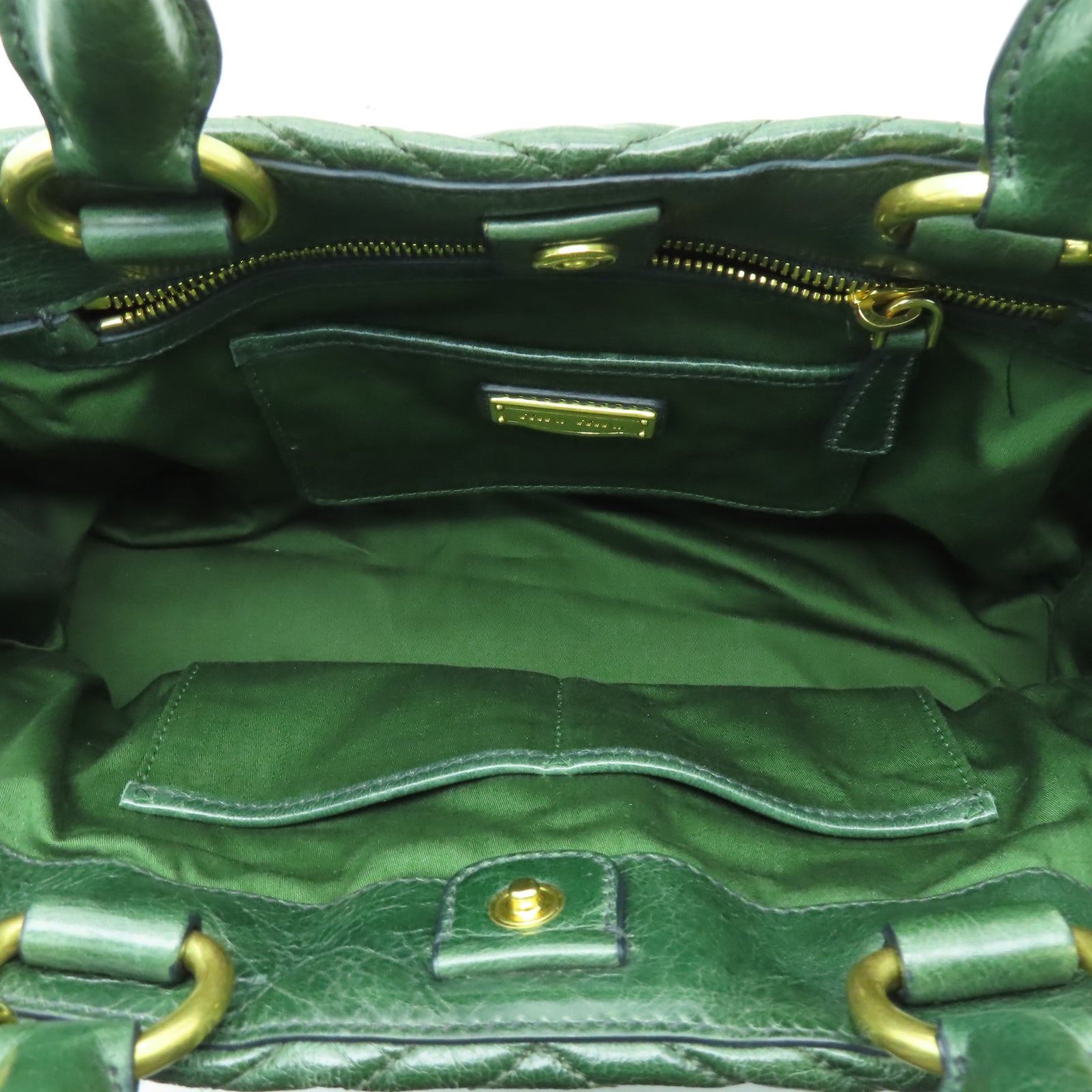 Miu Miu 牛皮皮革2 Way Shoulder金扣手挽肩背兩用袋綠色