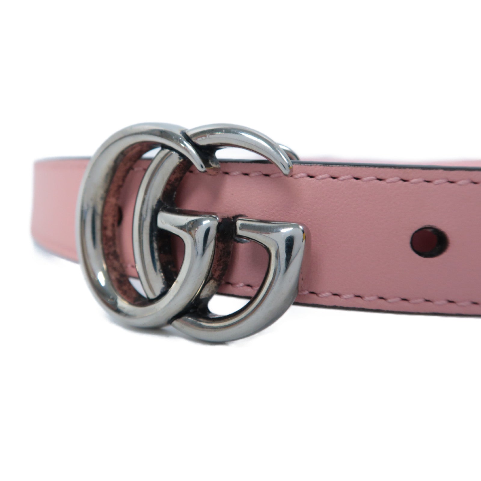 GUCCI 牛皮皮革Double G Buckle Belt銀扣皮帶粉紅色